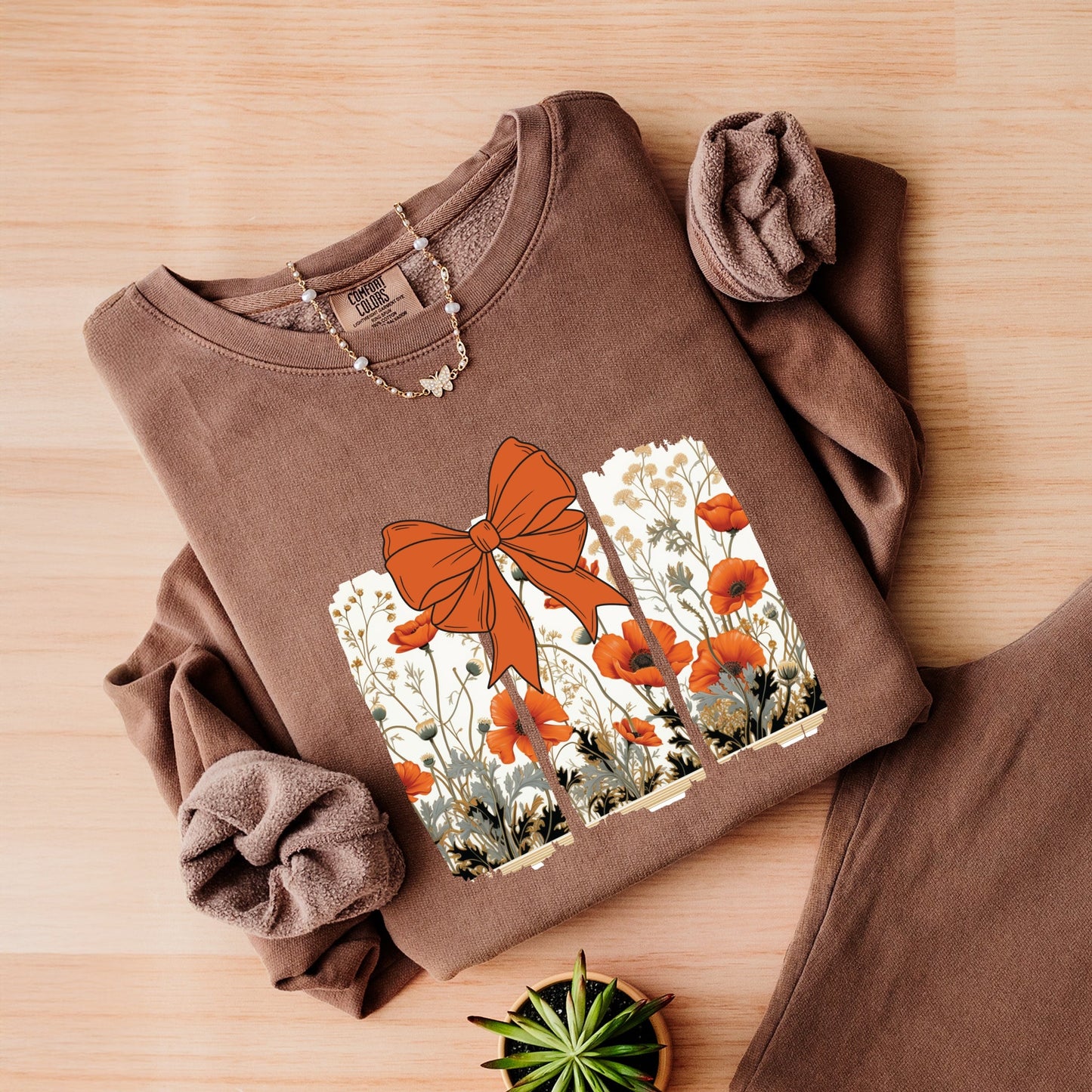 Coquette Fall Floral Orange - Womens Lightweight Garment Dyed Sweatshirt