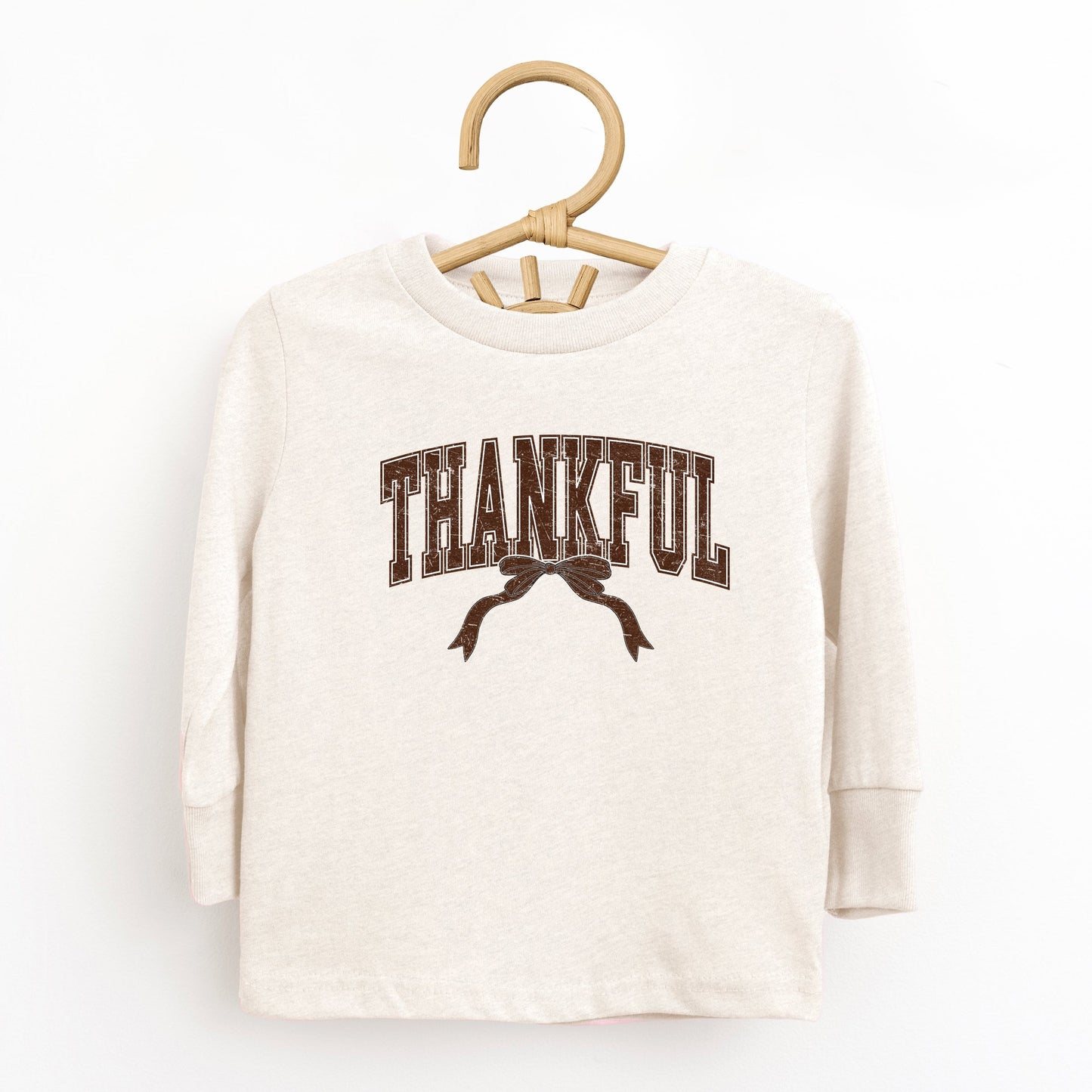 Varsity Thankful Coquette - Toddler Long Sleeve Graphic Tee and Youth Long Sleeve Graphic T-Shirt
