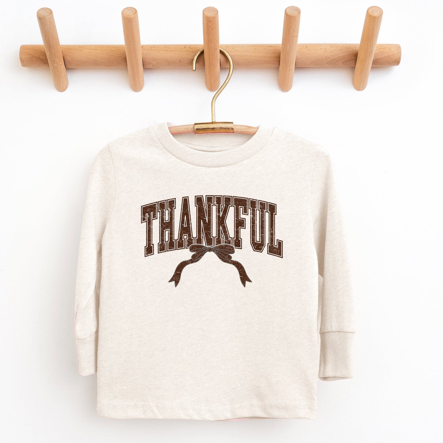 Varsity Thankful Coquette - Toddler Long Sleeve Graphic Tee and Youth Long Sleeve Graphic T-Shirt