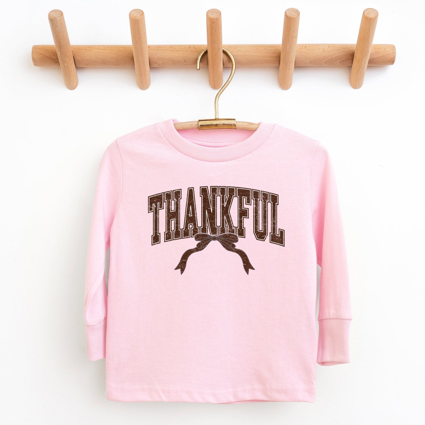 Varsity Thankful Coquette - Toddler Long Sleeve Graphic Tee and Youth Long Sleeve Graphic T-Shirt