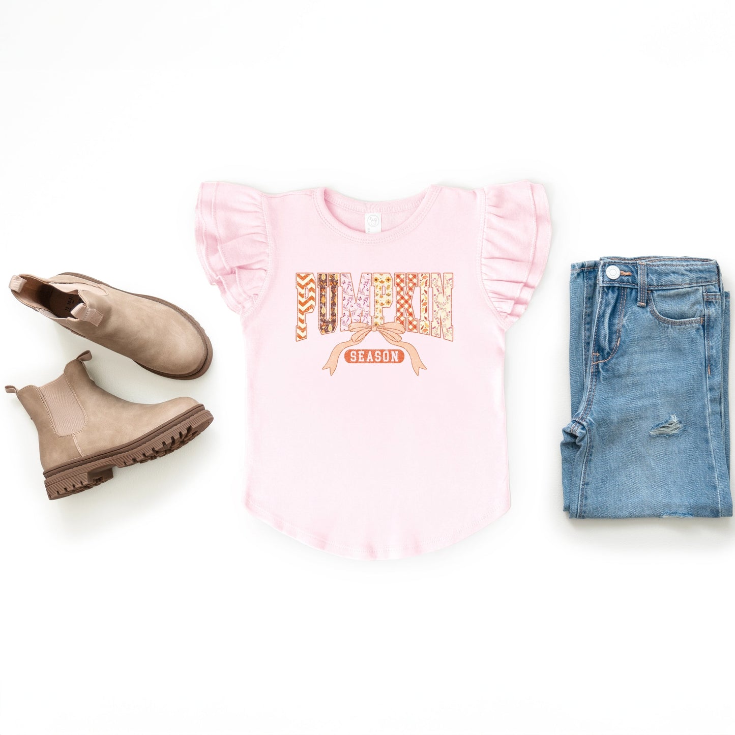 Pumpkin Season Patterns - Flutter Sleeve Graphic T-Shirt