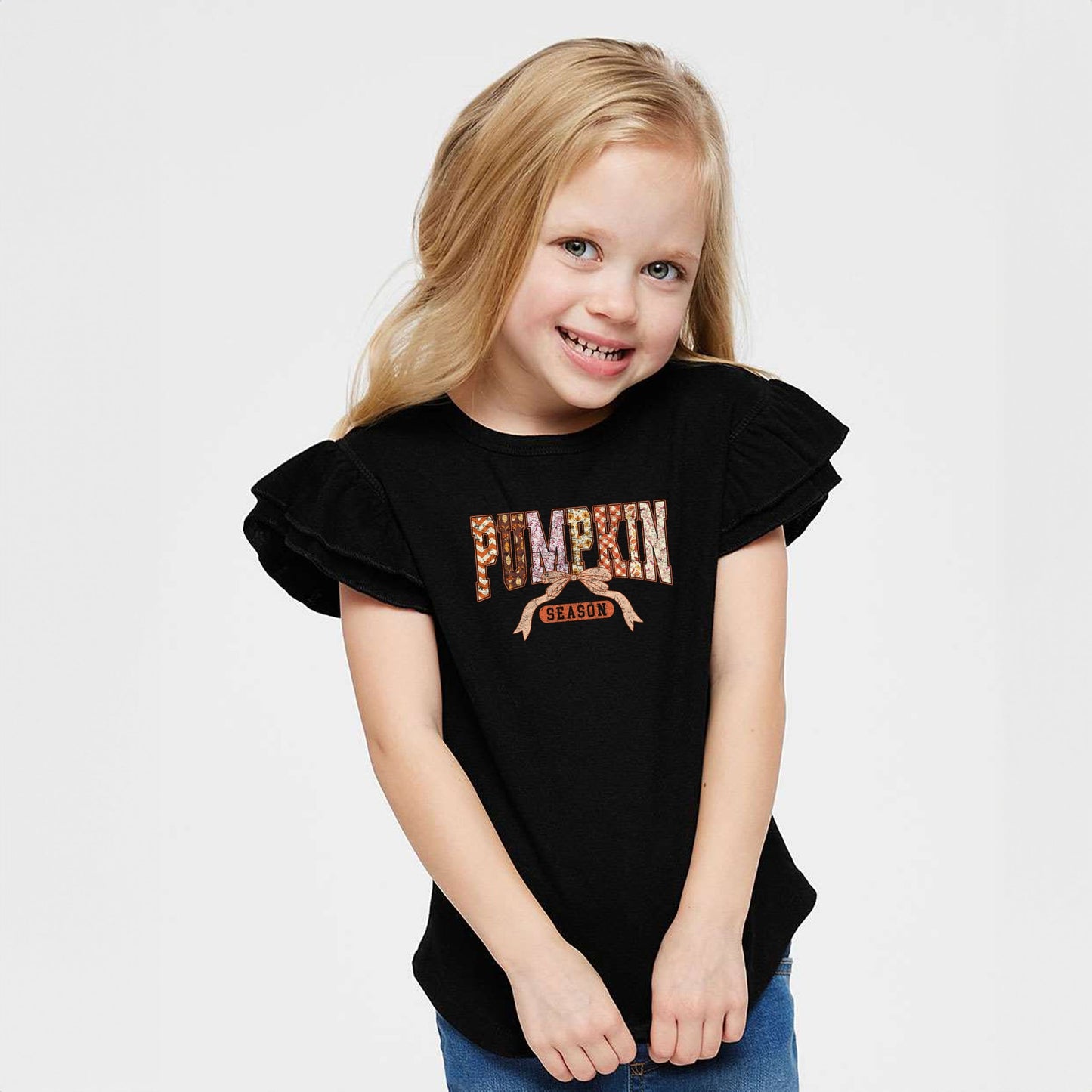 Pumpkin Season Patterns - Flutter Sleeve Graphic T-Shirt