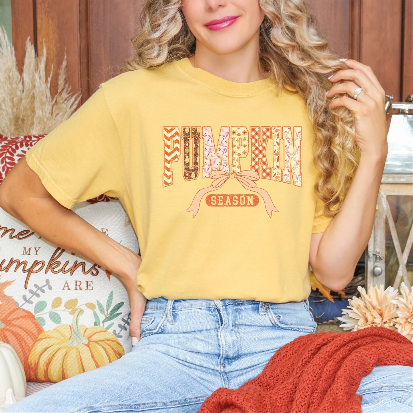 Pumpkin Season Patterns - Womens Garment Dyed Tee