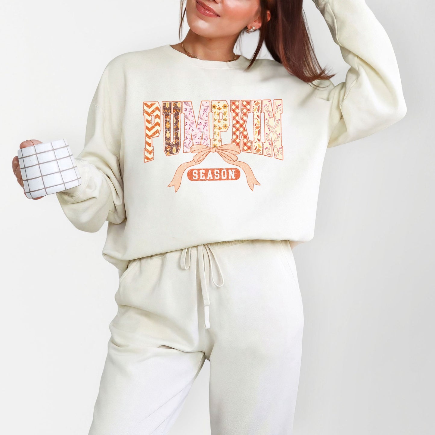 Pumpkin Season Patterns - Womens Lightweight Garment Dyed Sweatshirt