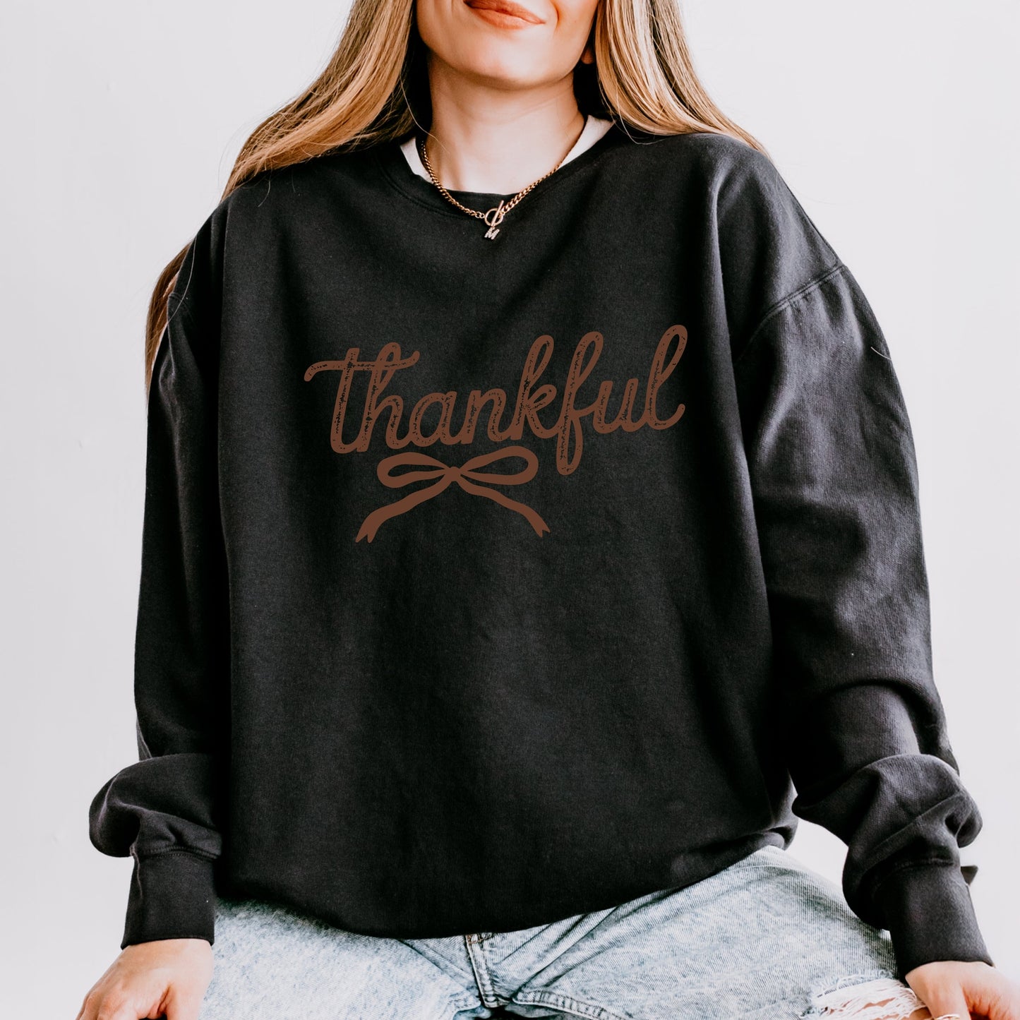 Thankful Coquette Distressed - Womens Lightweight Garment Dyed Sweatshirt