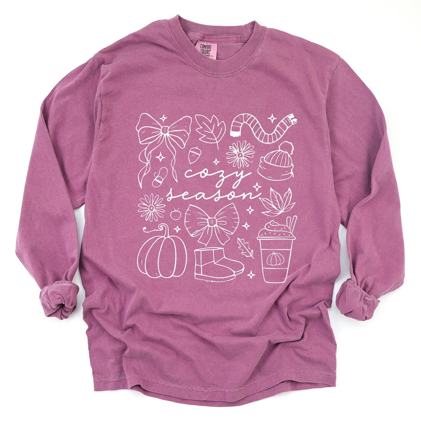 Cozy Season Coquette Icons - Womens Garment Dyed Long Sleeve