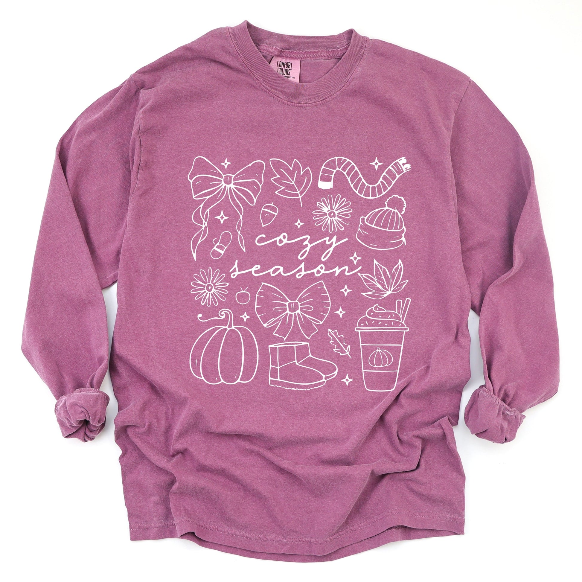 Cozy Season Coquette Icons - Womens Garment Dyed Long Sleeve