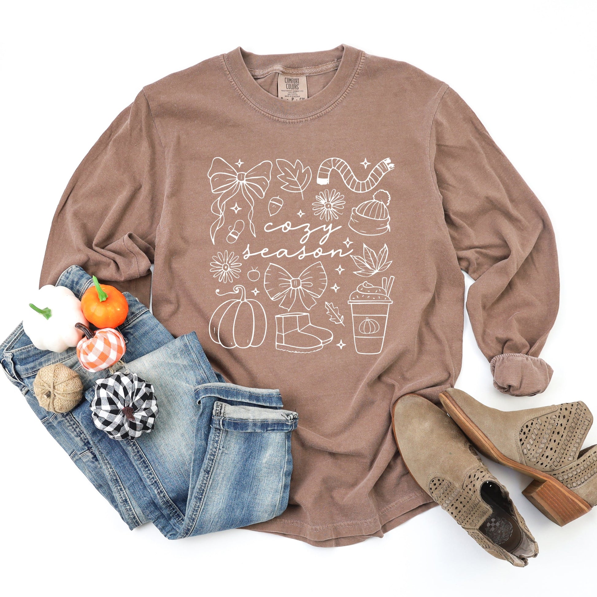 Cozy Season Coquette Icons - Womens Garment Dyed Long Sleeve