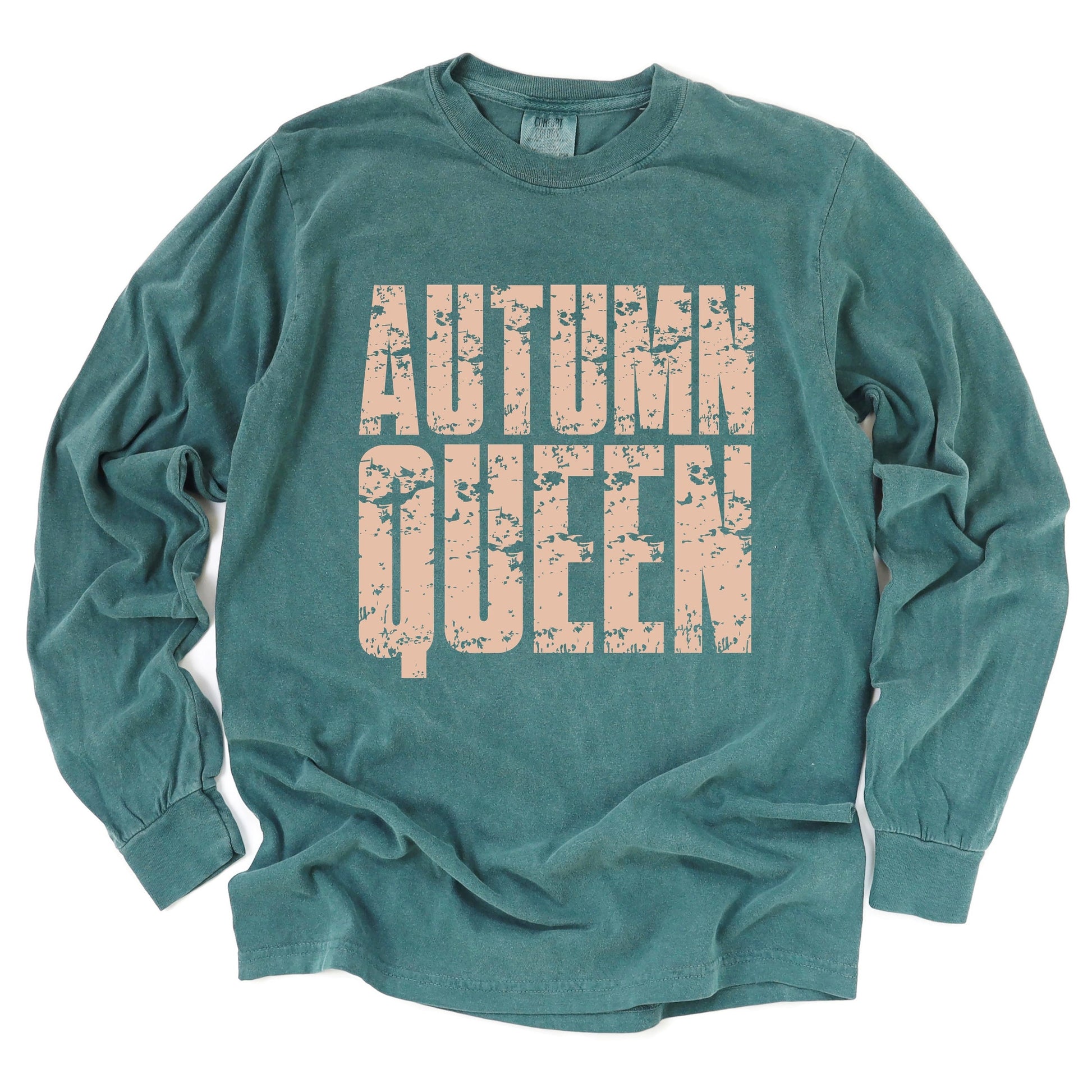 Autumn Queen Block Distressed - Women's Garment Dyed Long Sleeve Graphic T-Shirt