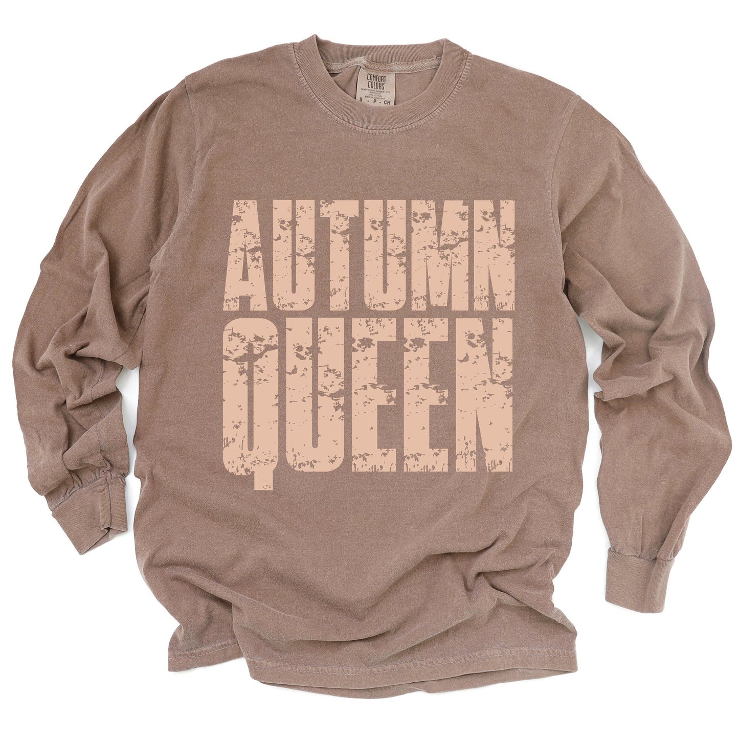 Autumn Queen Block Distressed - Women's Garment Dyed Long Sleeve Graphic T-Shirt
