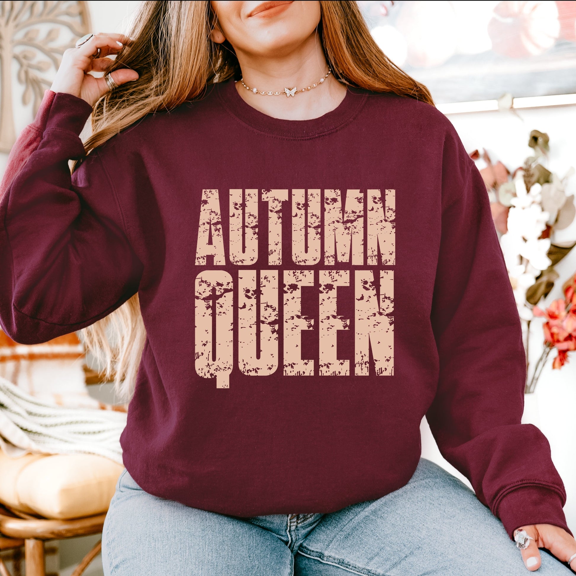 Autumn Queen Block Distressed - Women's Graphic Sweatshirt