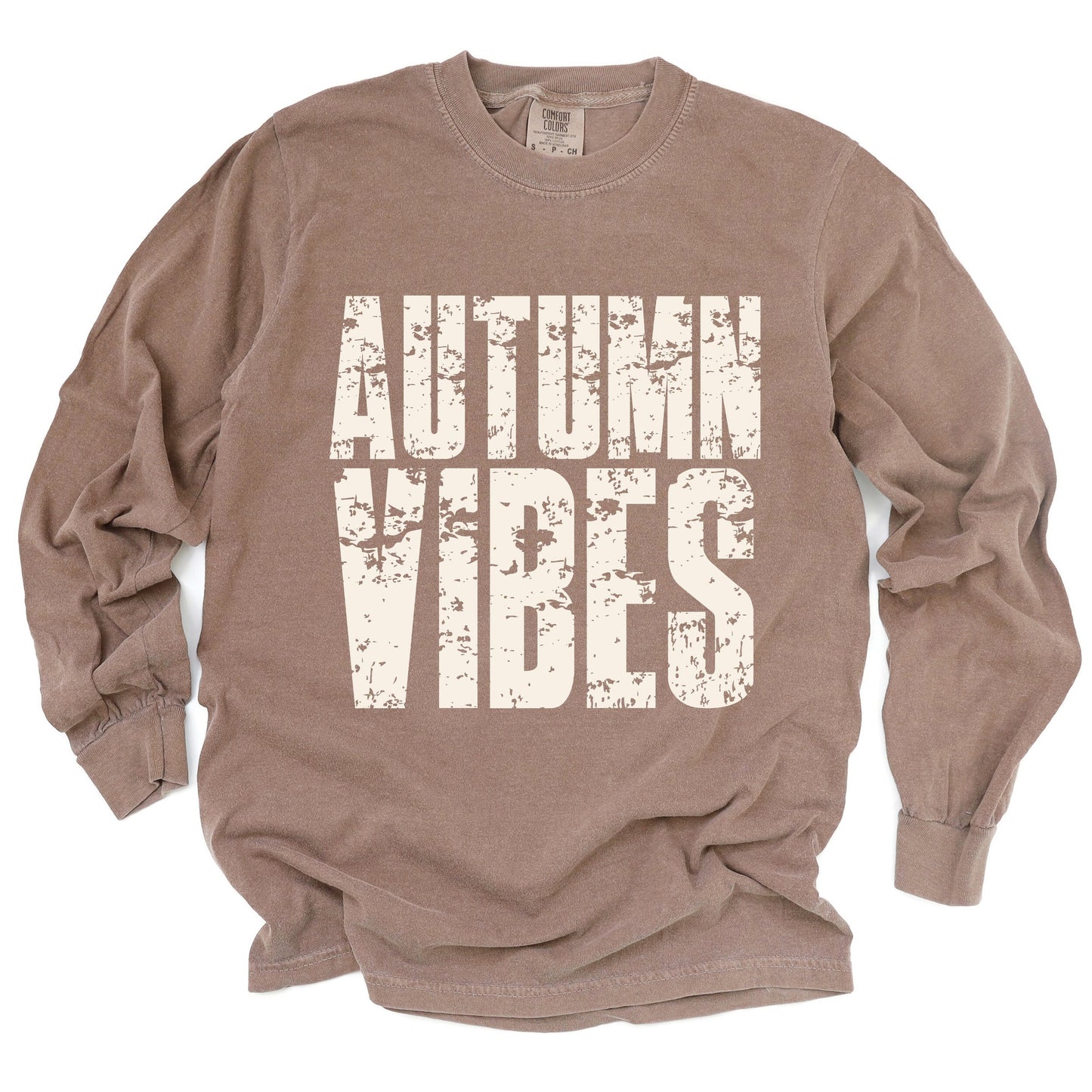 Autumn Vibes Block Distressed - Women's Garment Dyed Long Sleeve Graphic T-Shirt