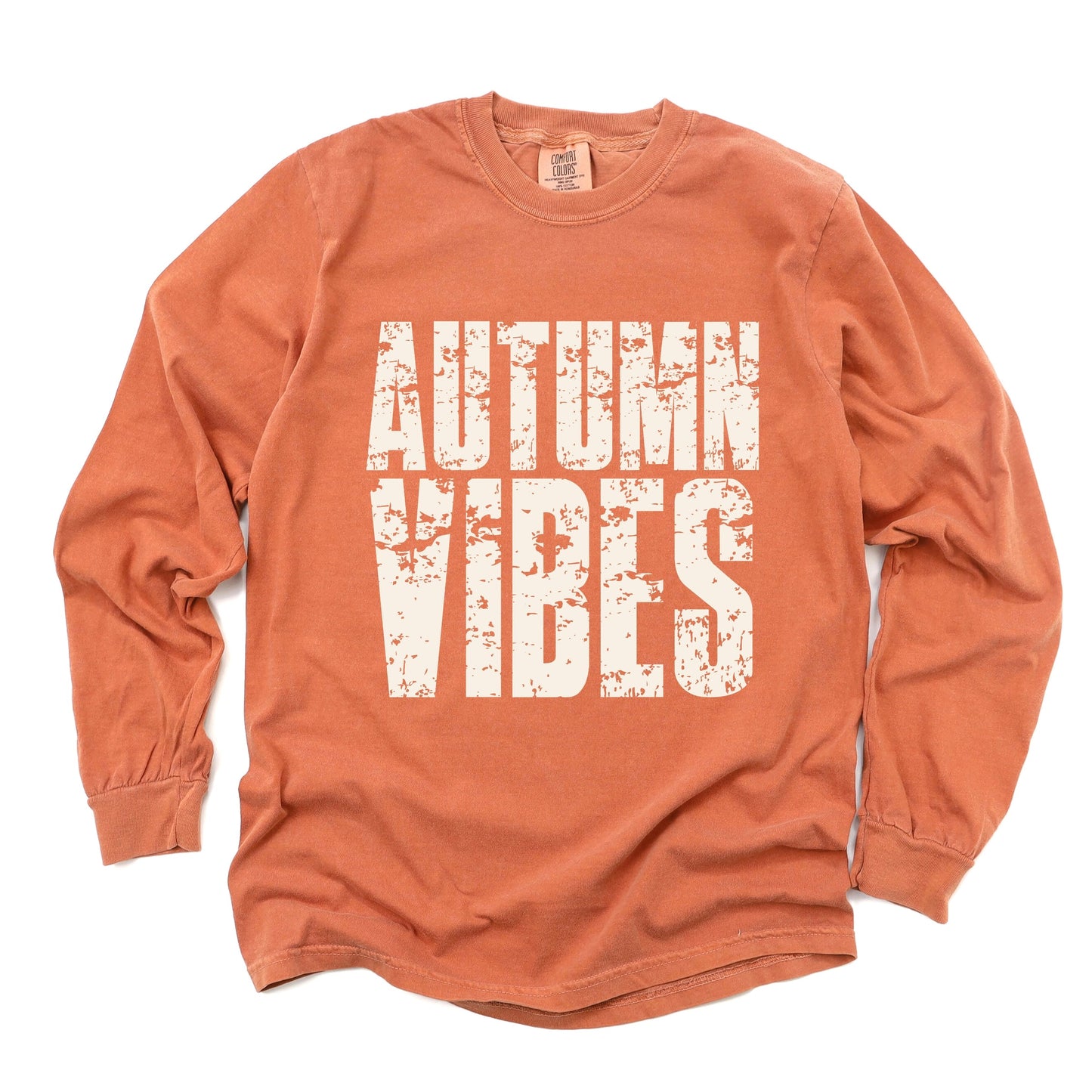 Autumn Vibes Block Distressed - Women's Garment Dyed Long Sleeve Graphic T-Shirt