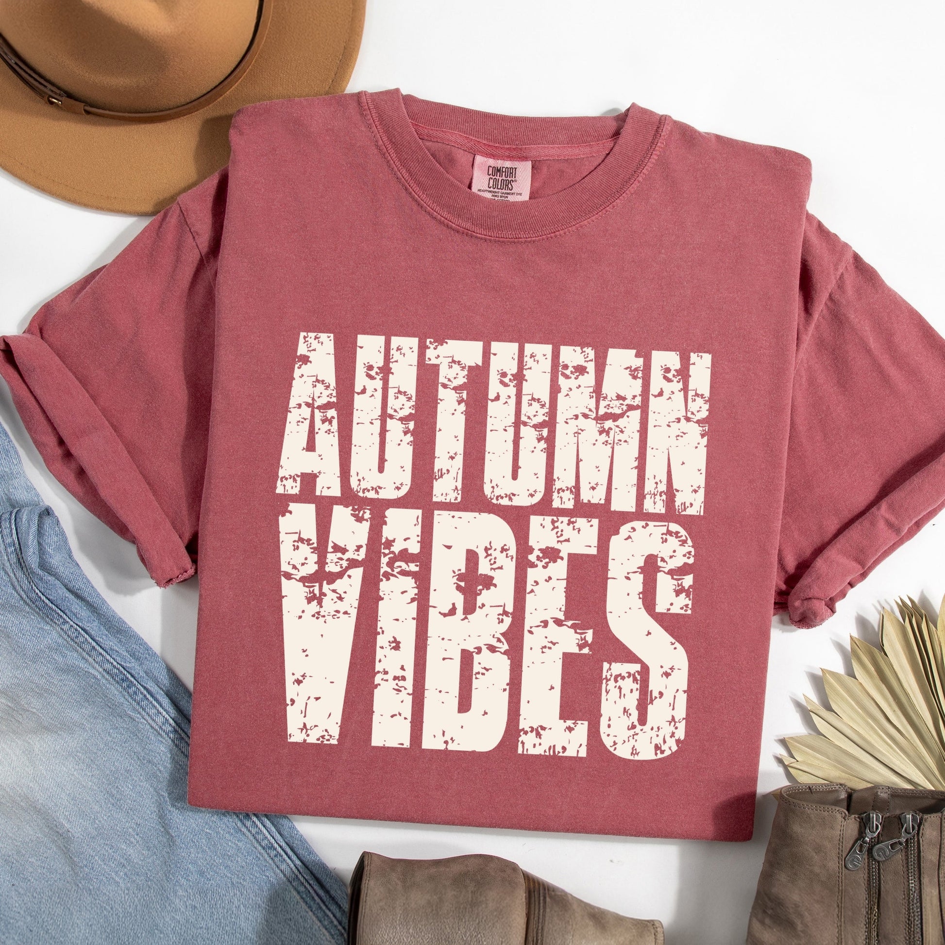 Autumn Vibes Block Distressed - Women's Garment Dyed Graphic T-Shirt