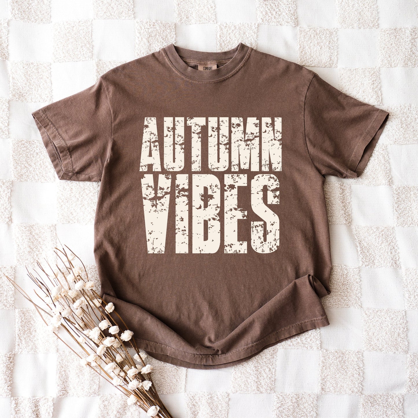 Autumn Vibes Block Distressed - Women's Garment Dyed Graphic T-Shirt