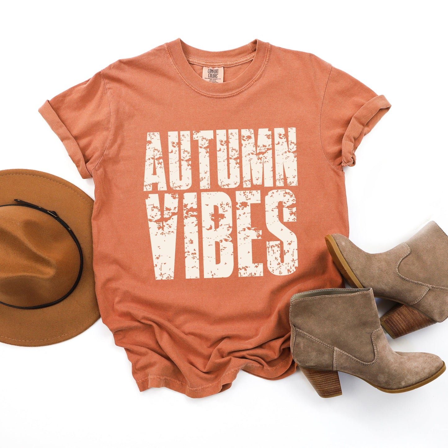 Autumn Vibes Block Distressed - Women's Garment Dyed Graphic T-Shirt