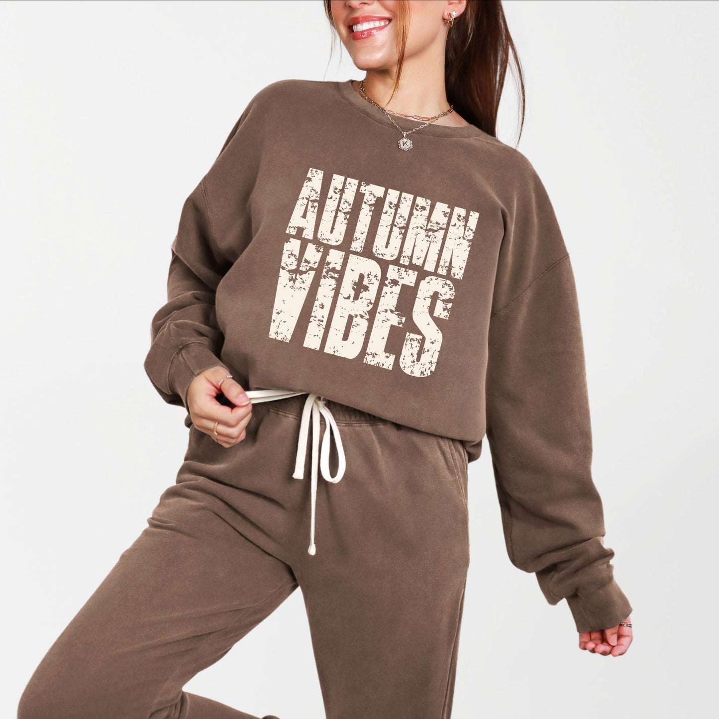 Autumn Vibes Block Distressed - Women's Lightweight Garment Dyed Sweatshirt
