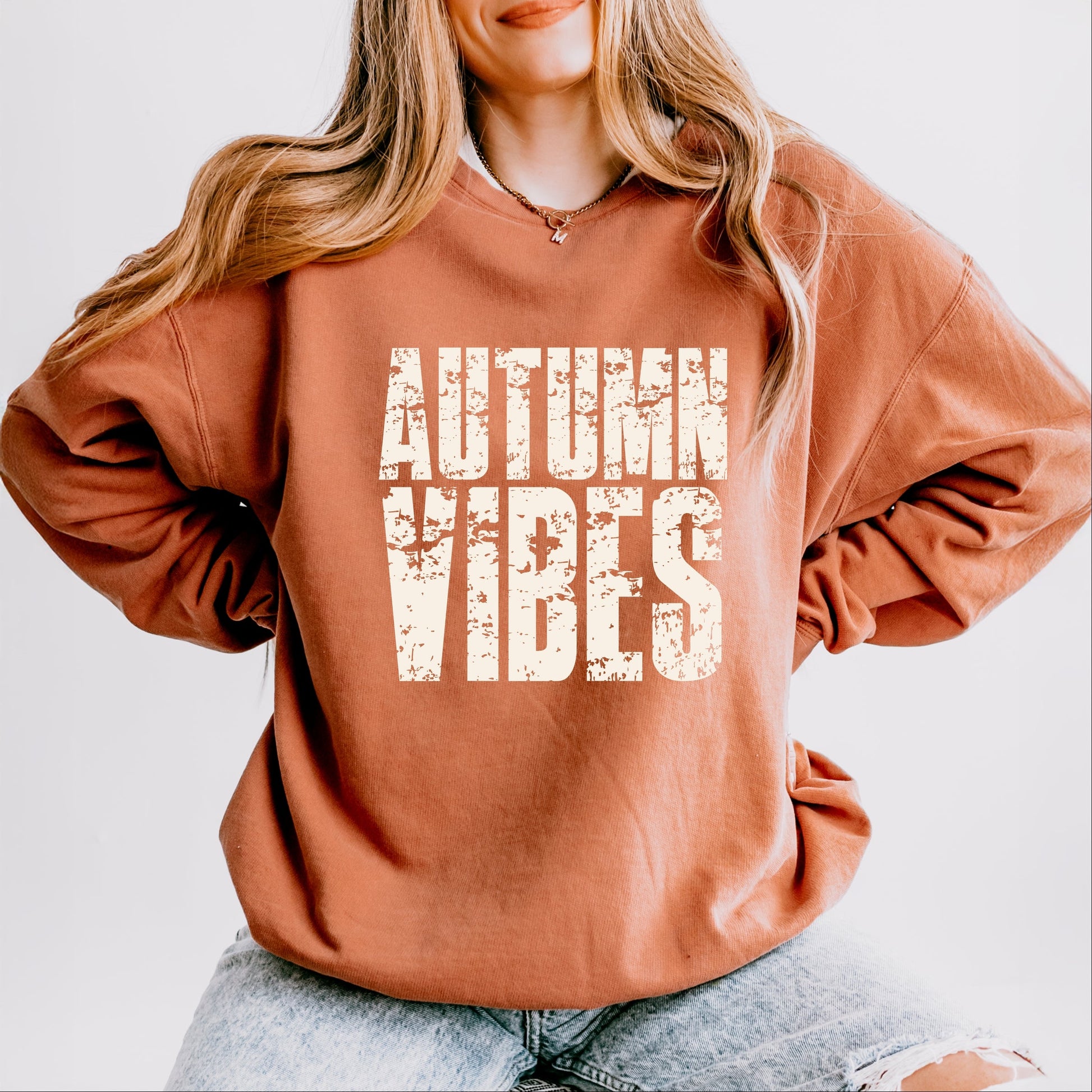 Autumn Vibes Block Distressed - Women's Lightweight Garment Dyed Sweatshirt