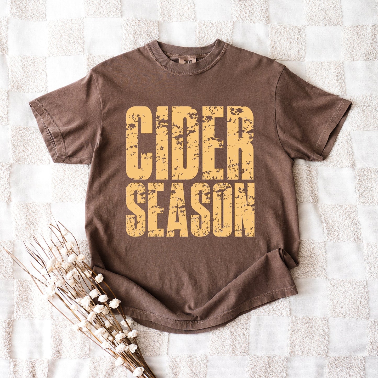 Cider Season Block Distressed - Women's Garment Dyed Graphic T-Shirt