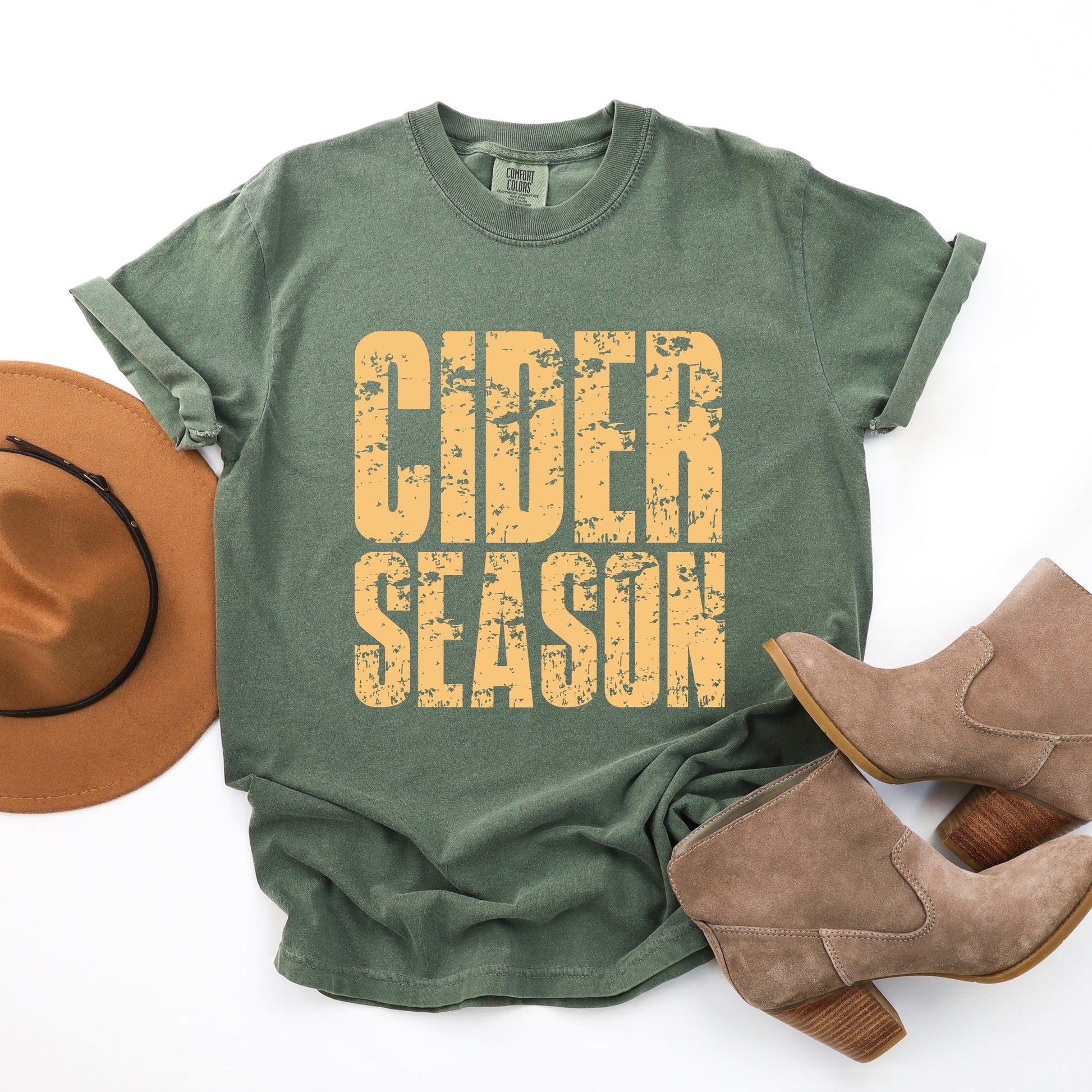 Cider Season Block Distressed - Women's Garment Dyed Graphic T-Shirt