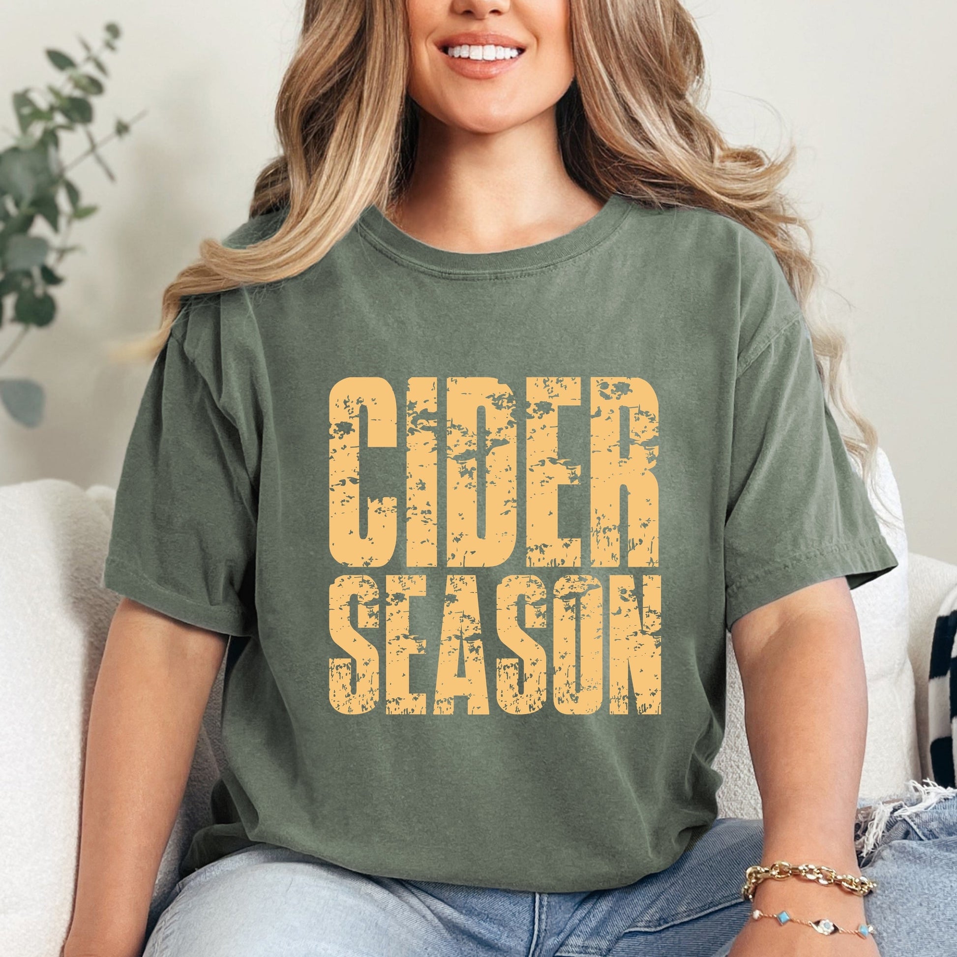Cider Season Block Distressed - Women's Garment Dyed Graphic T-Shirt