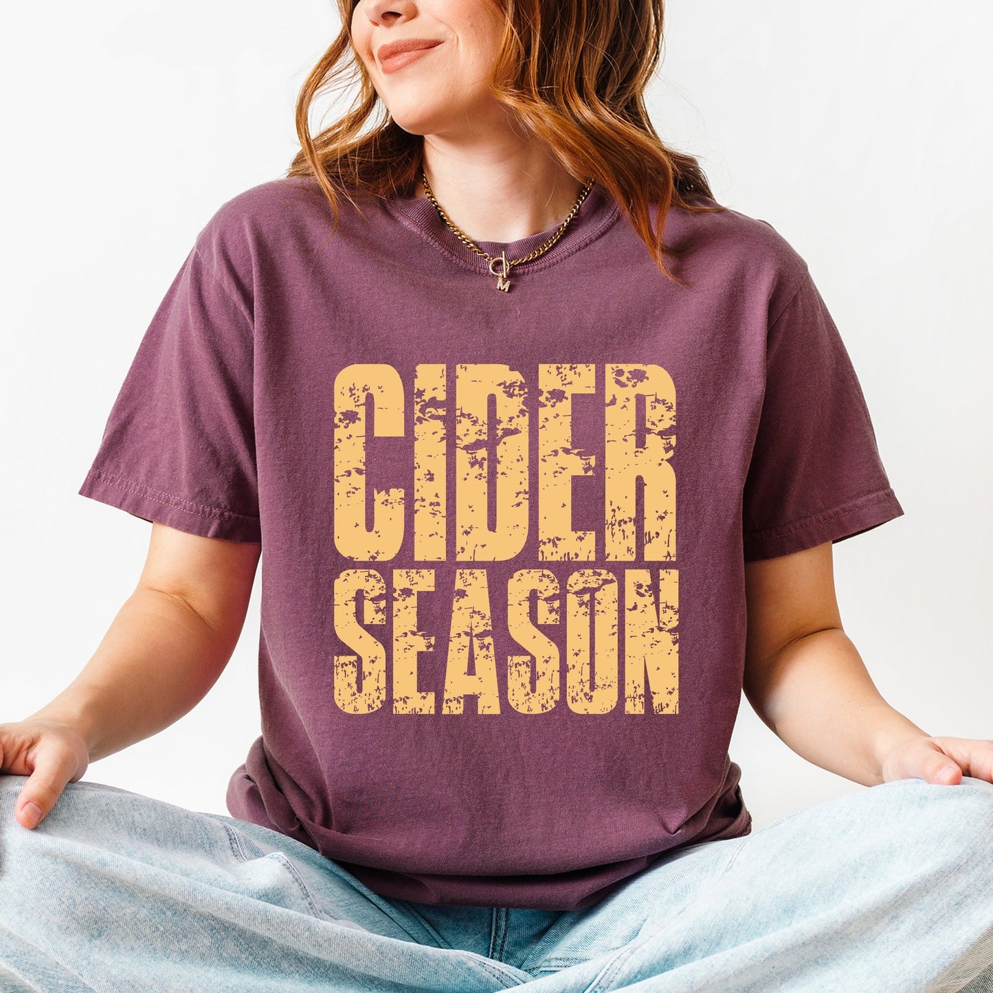 Cider Season Block Distressed - Women's Garment Dyed Graphic T-Shirt