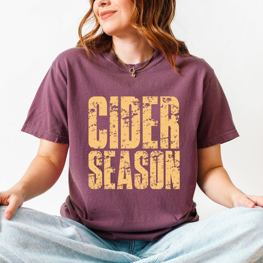 Cider Season Block Distressed - Women's Garment Dyed Graphic T-Shirt