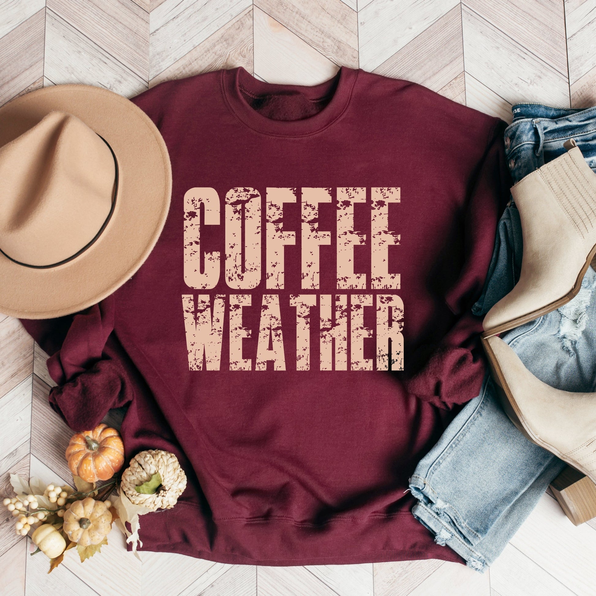 Coffee Weather Block Distressed - Women's Graphic Sweatshirt