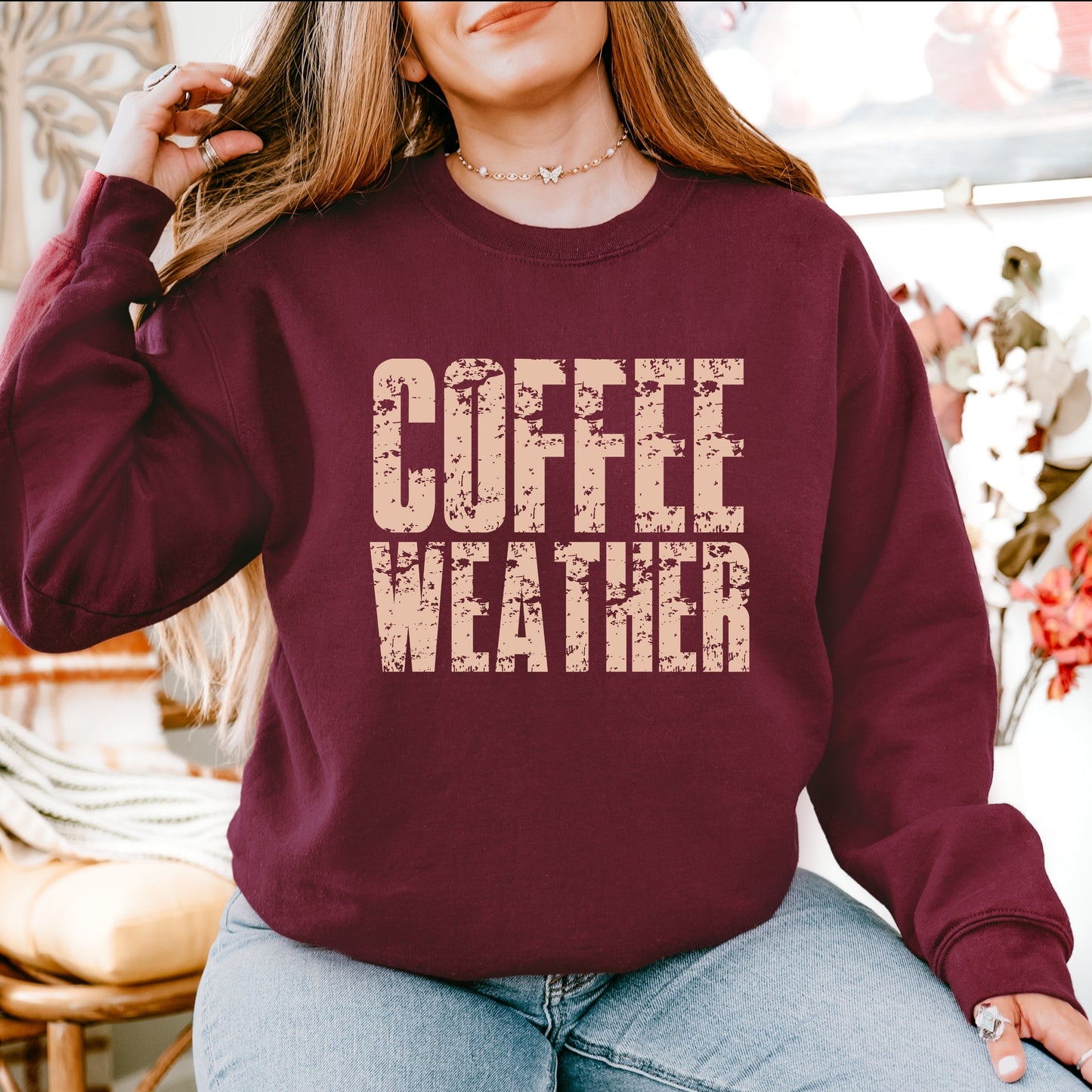 Coffee Weather Block Distressed - Women's Graphic Sweatshirt