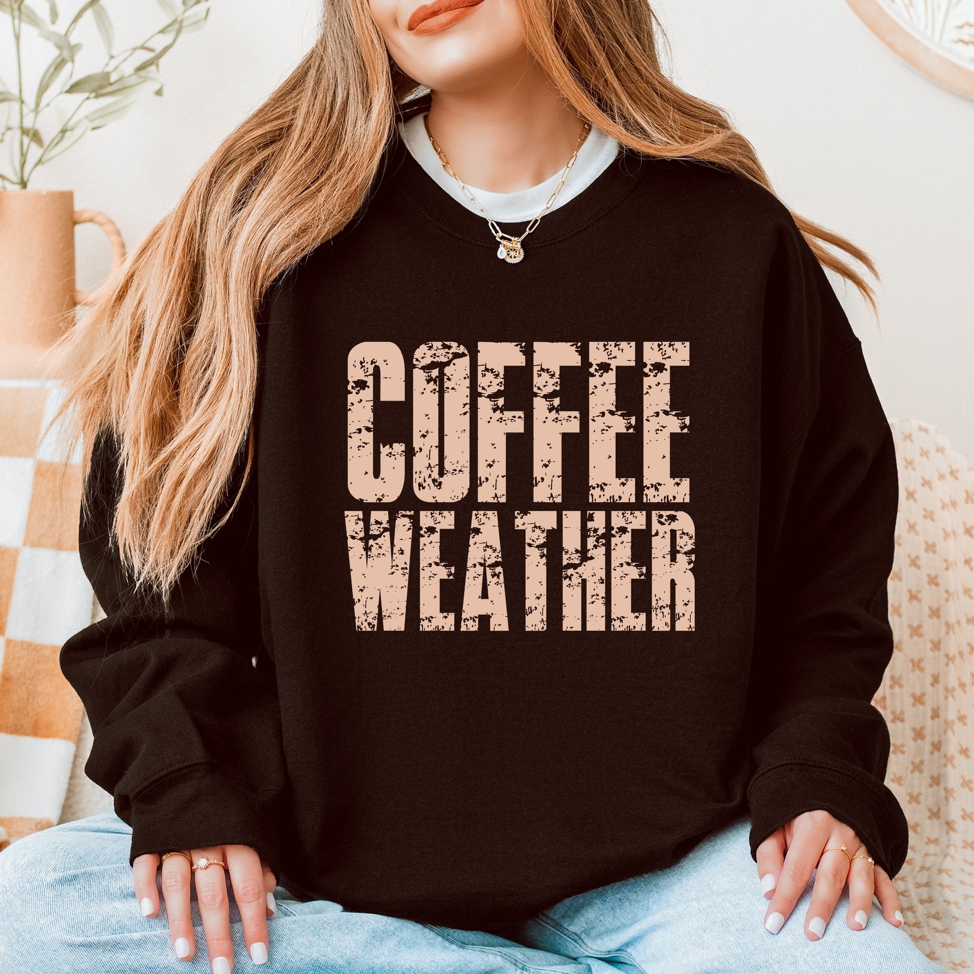 Coffee Weather Block Distressed - Women's Graphic Sweatshirt