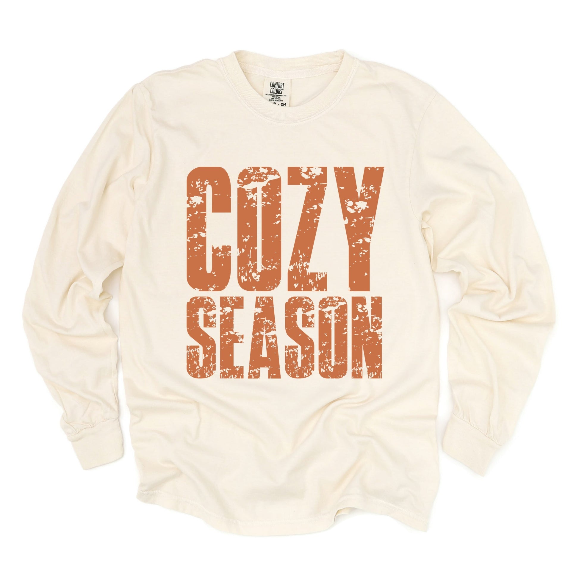 Cozy Season Block Distressed - Women's Garment Dyed Long Sleeve Graphic T-Shirt