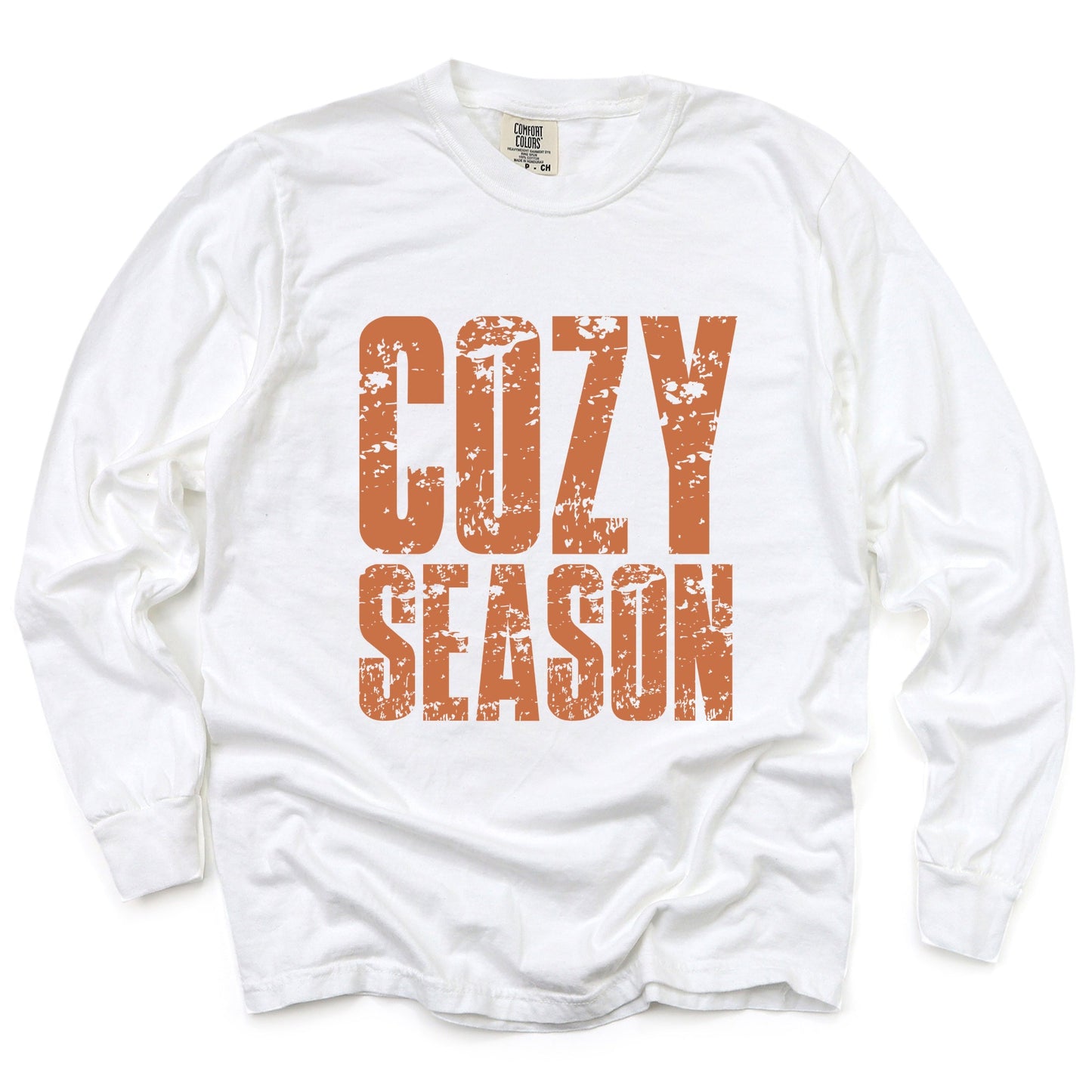 Cozy Season Block Distressed - Women's Garment Dyed Long Sleeve Graphic T-Shirt