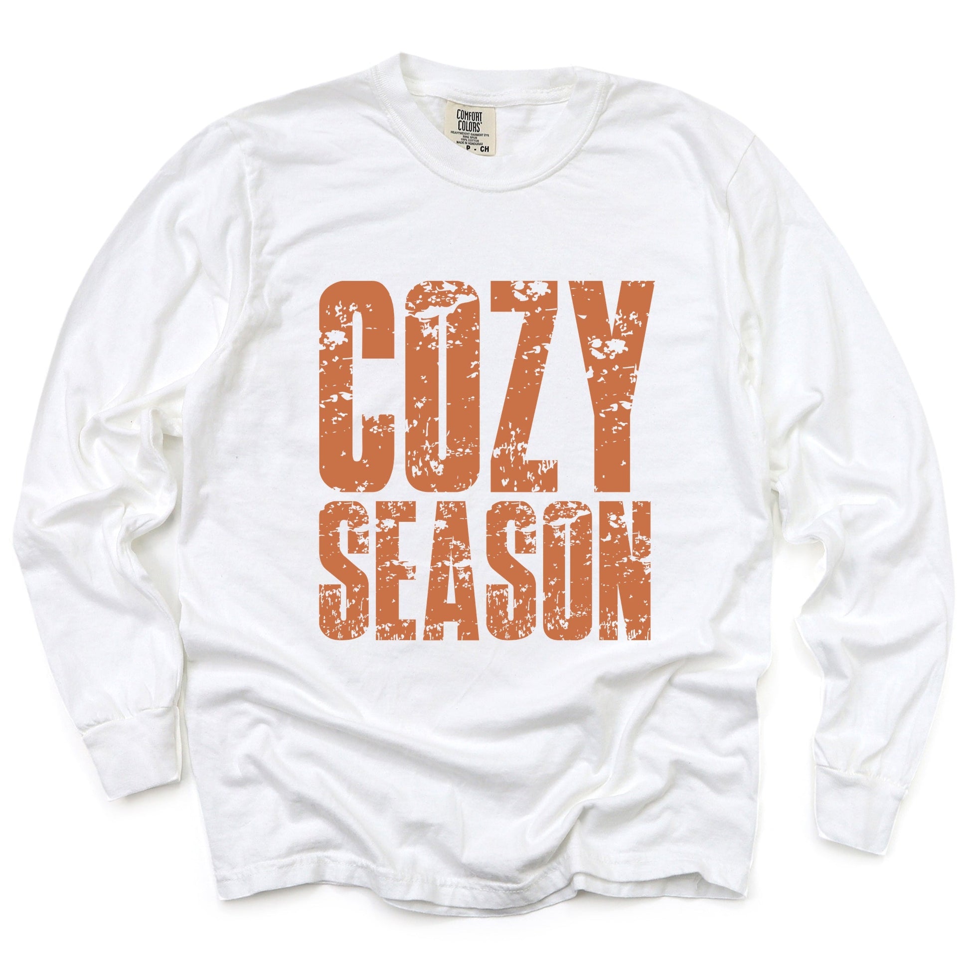 Cozy Season Block Distressed - Women's Garment Dyed Long Sleeve Graphic T-Shirt