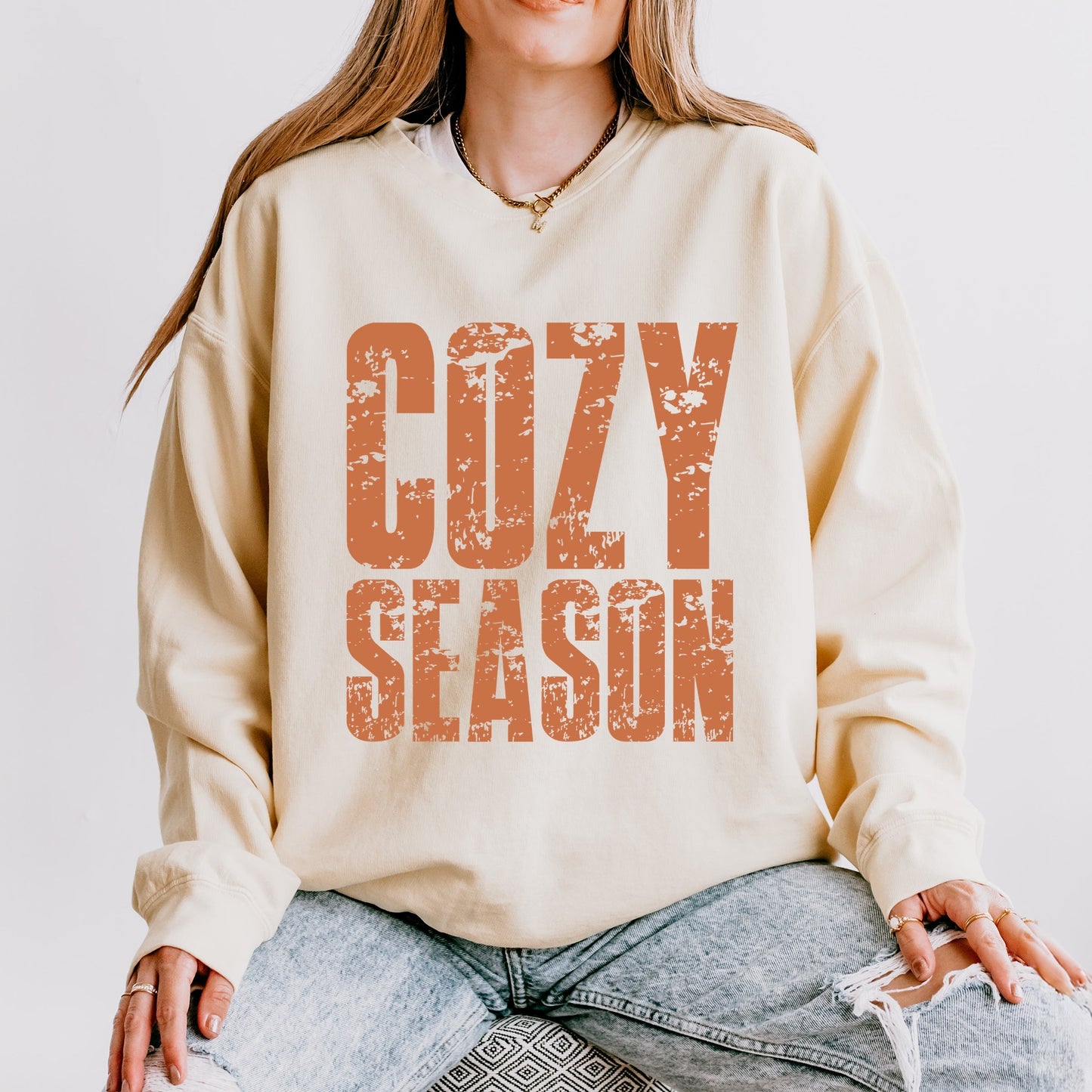 Cozy Season Block Distressed - Women's Lightweight Garment Dyed Sweatshirt