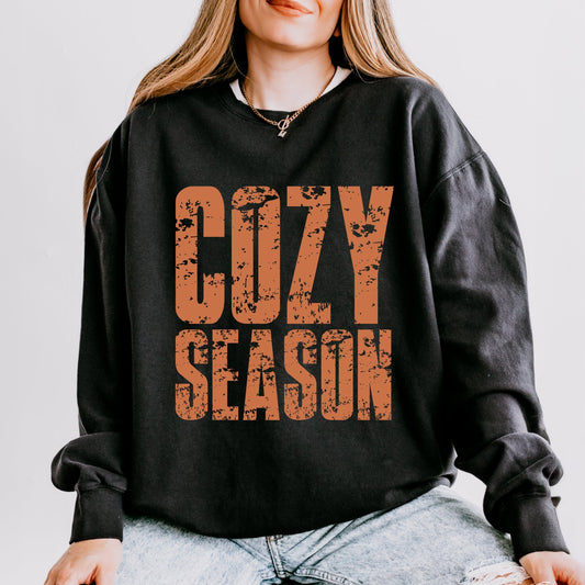 Cozy Season Block Distressed - Women's Lightweight Garment Dyed Sweatshirt
