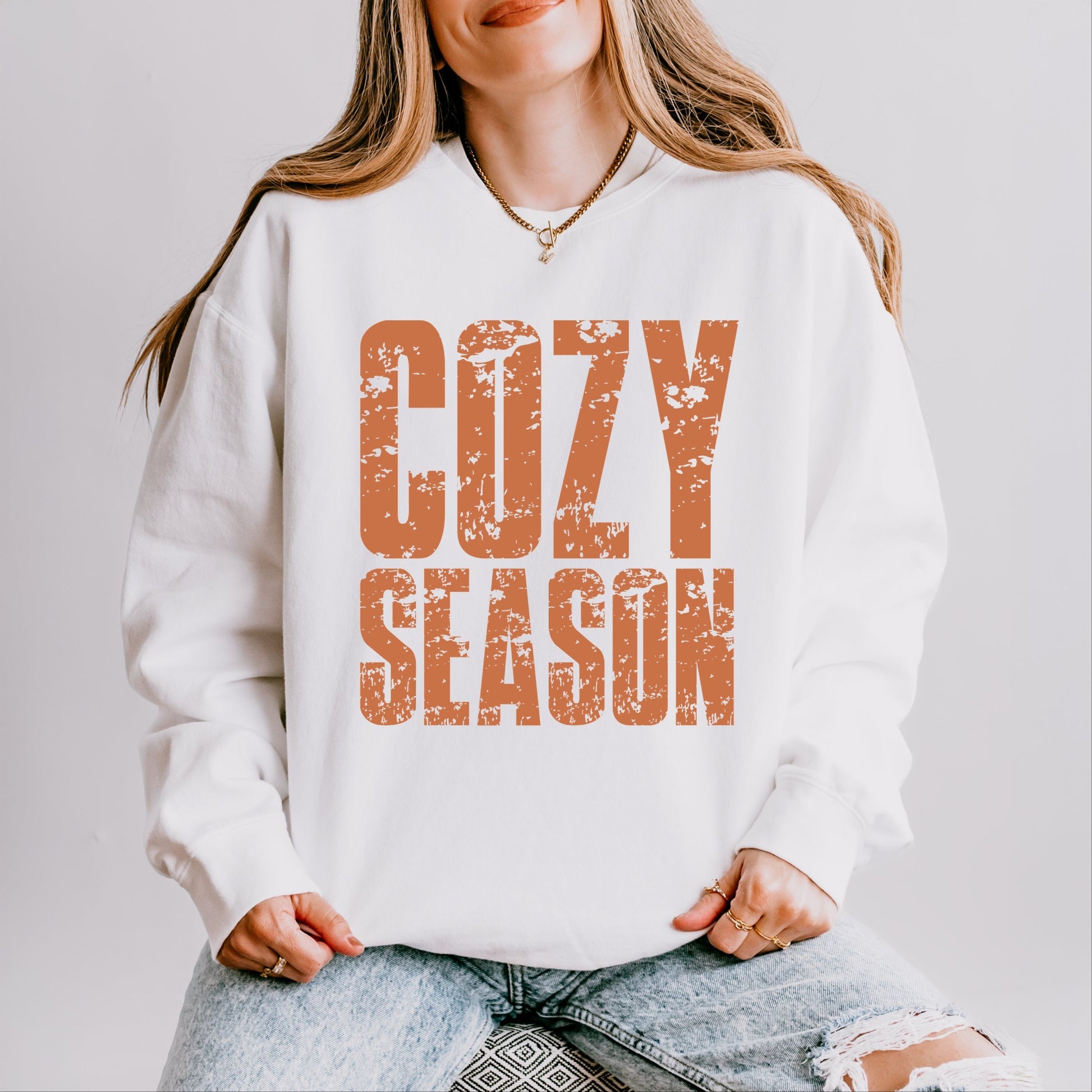 Cozy Season Block Distressed - Women's Lightweight Garment Dyed Sweatshirt