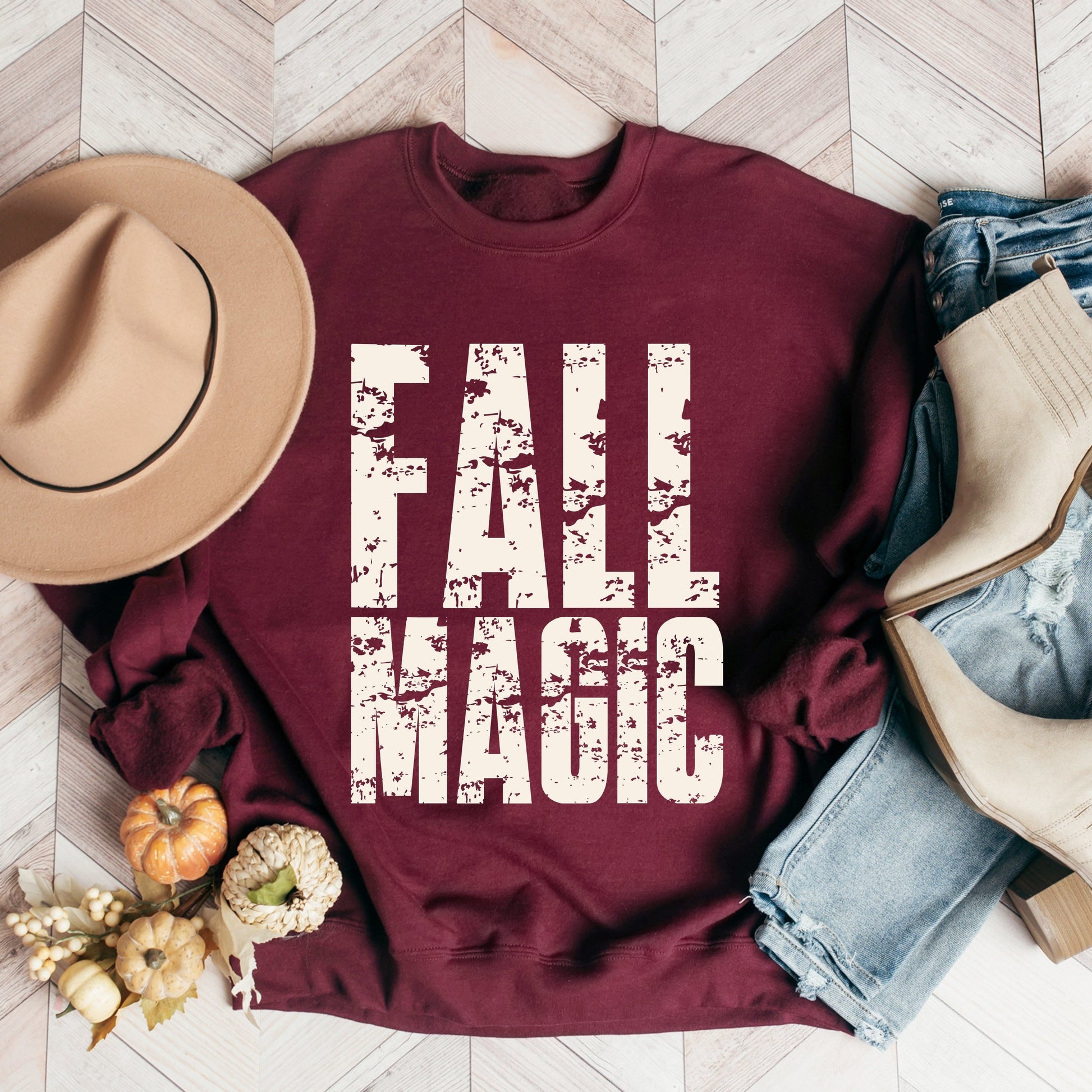 Fall Magic Block Distressed - Women's Graphic Sweatshirt