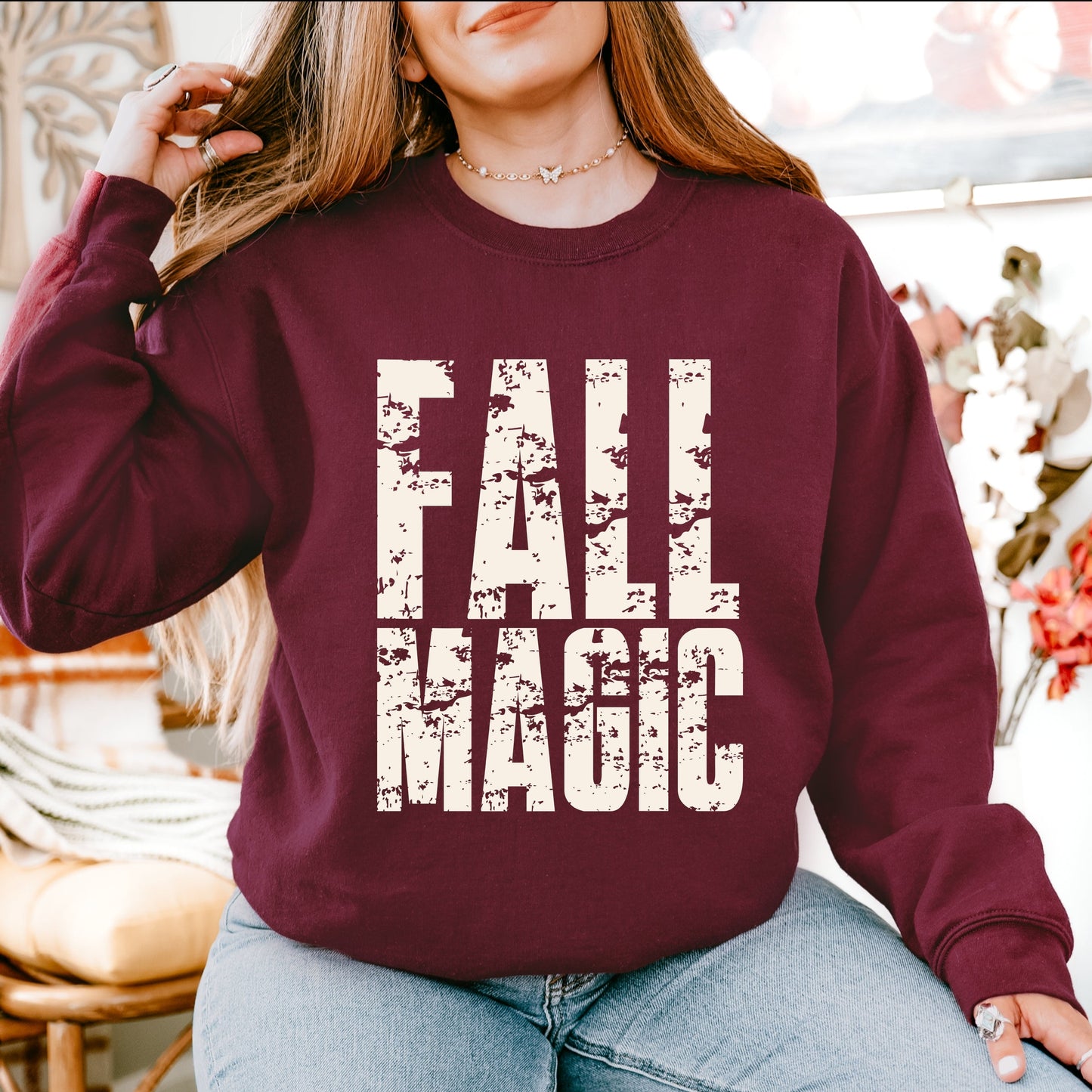 Fall Magic Block Distressed - Women's Graphic Sweatshirt