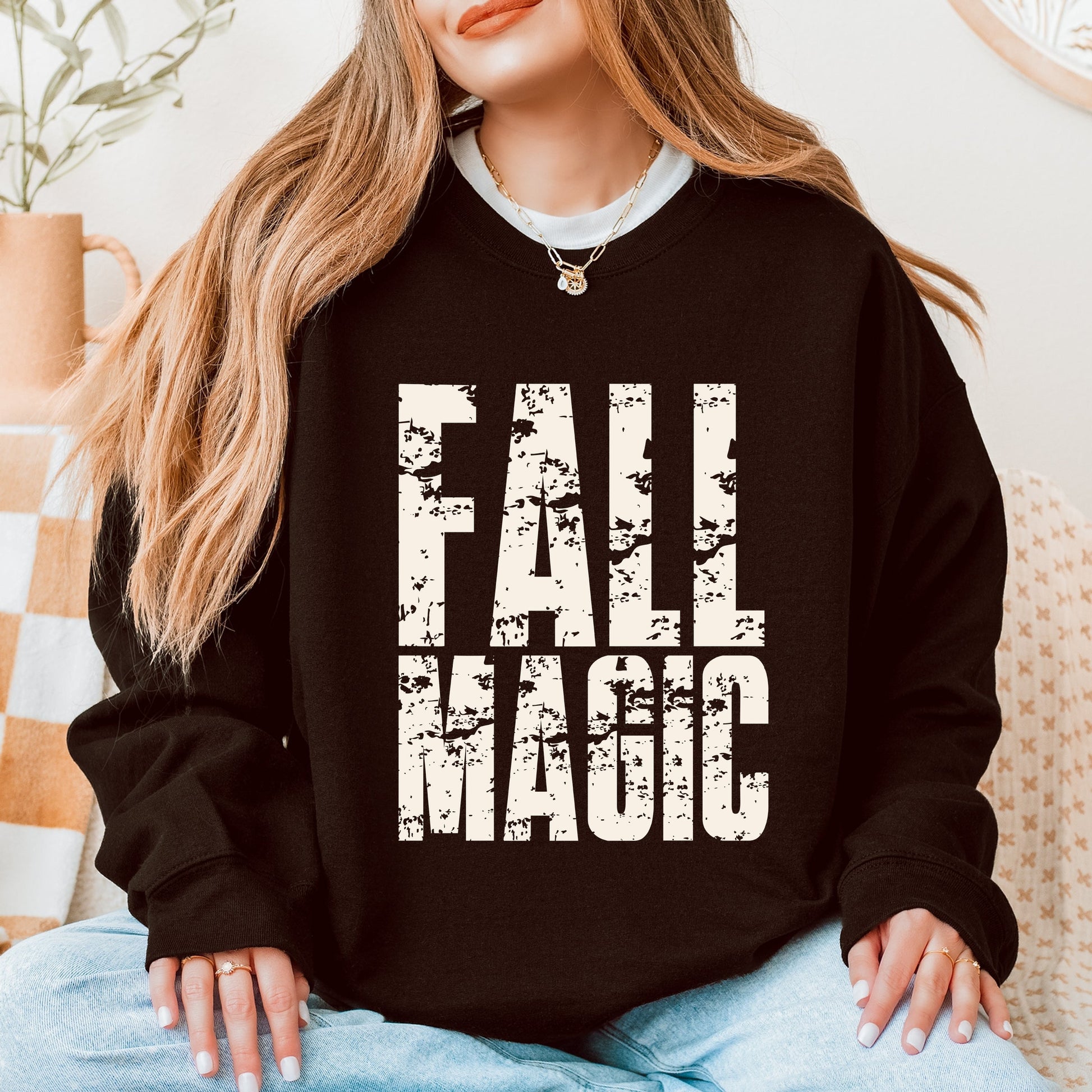 Fall Magic Block Distressed - Women's Graphic Sweatshirt