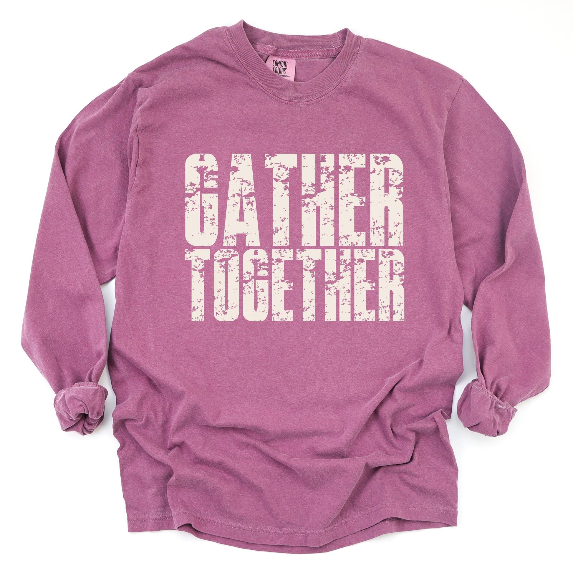Gather Together Block Distressed - Women's Garment Dyed Long Sleeve Graphic T-Shirt