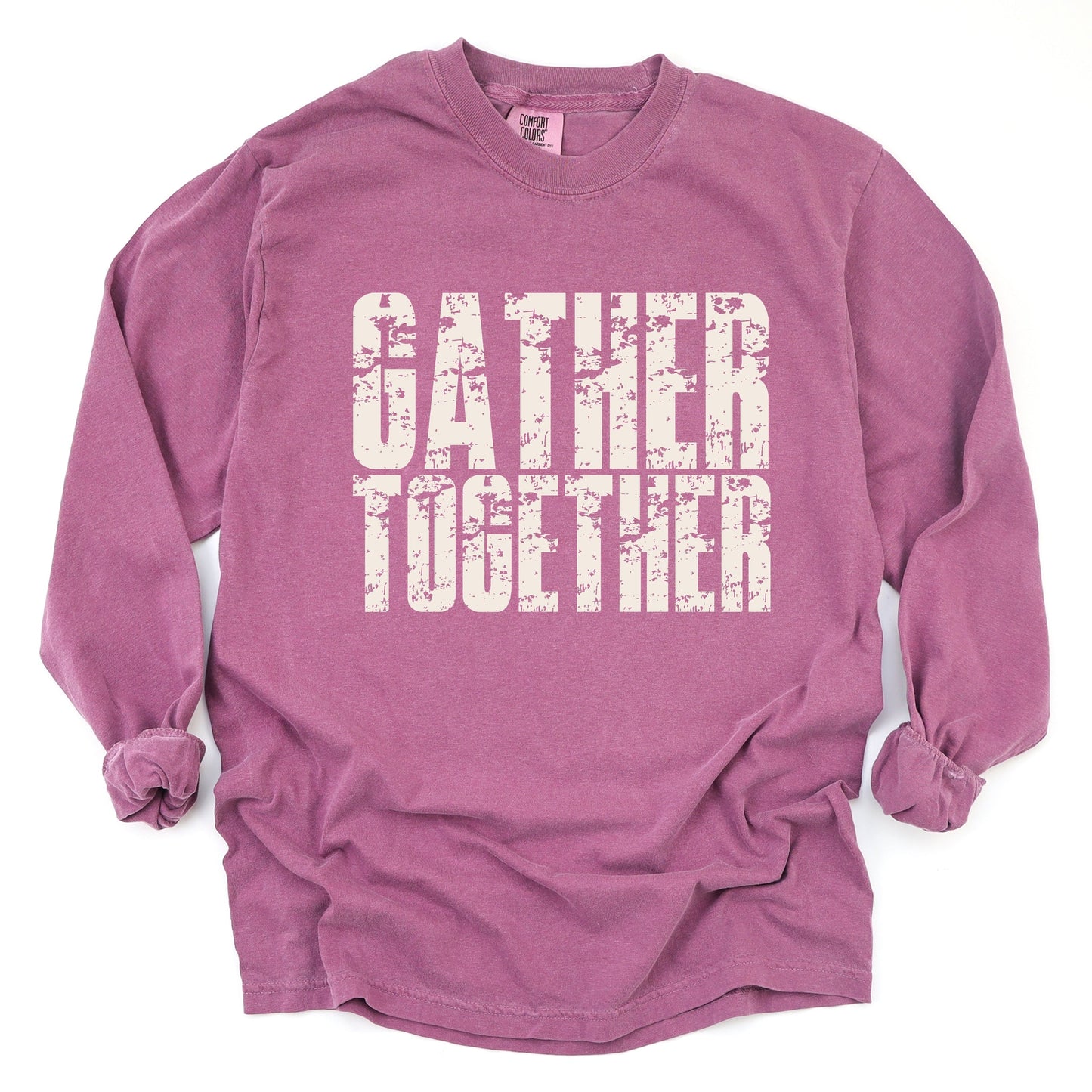 Gather Together Block Distressed - Women's Garment Dyed Long Sleeve Graphic T-Shirt