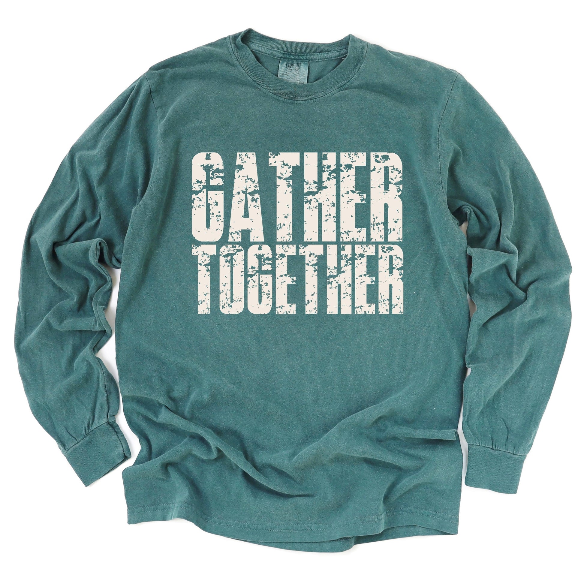 Gather Together Block Distressed - Women's Garment Dyed Long Sleeve Graphic T-Shirt