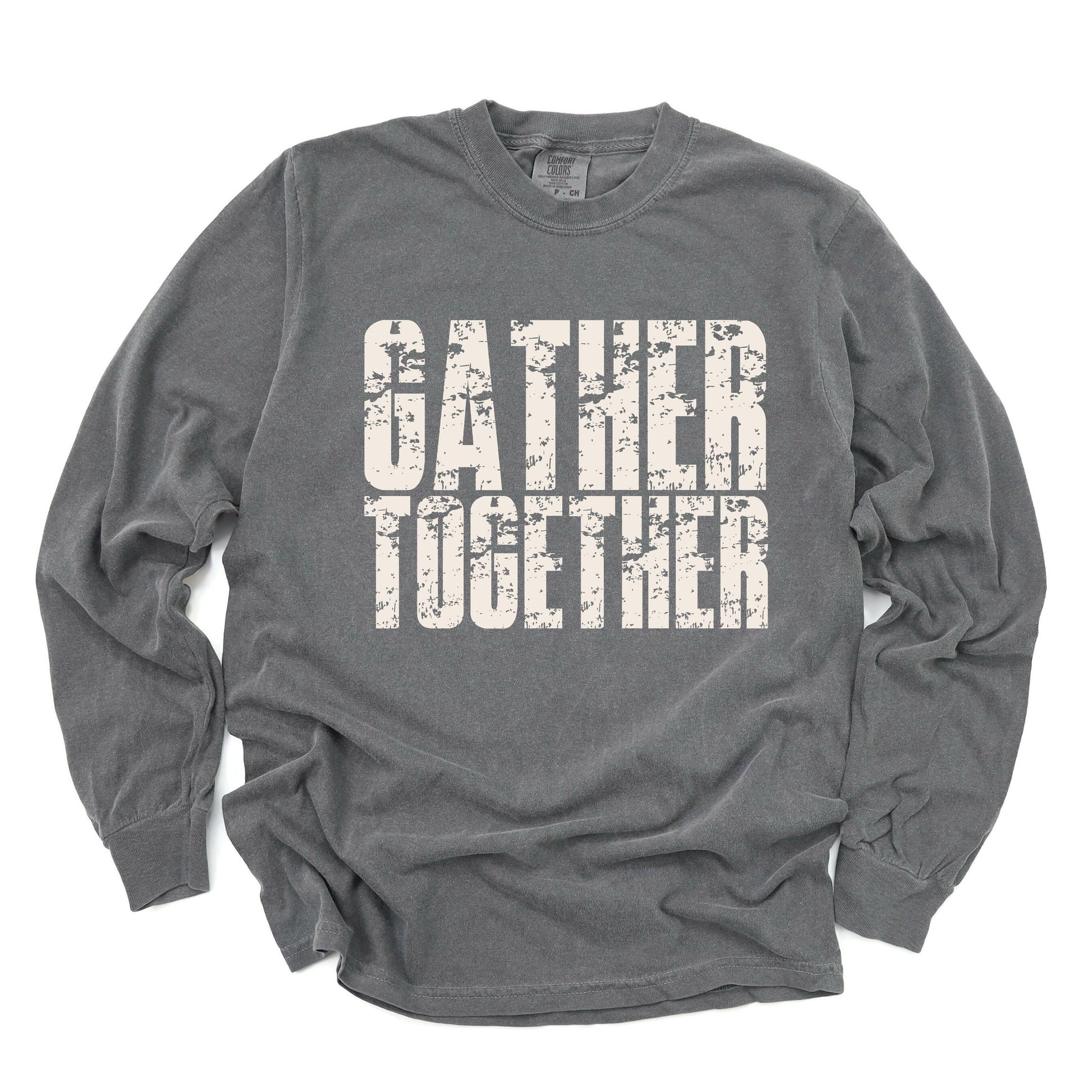 Gather Together Block Distressed - Women's Garment Dyed Long Sleeve Graphic T-Shirt