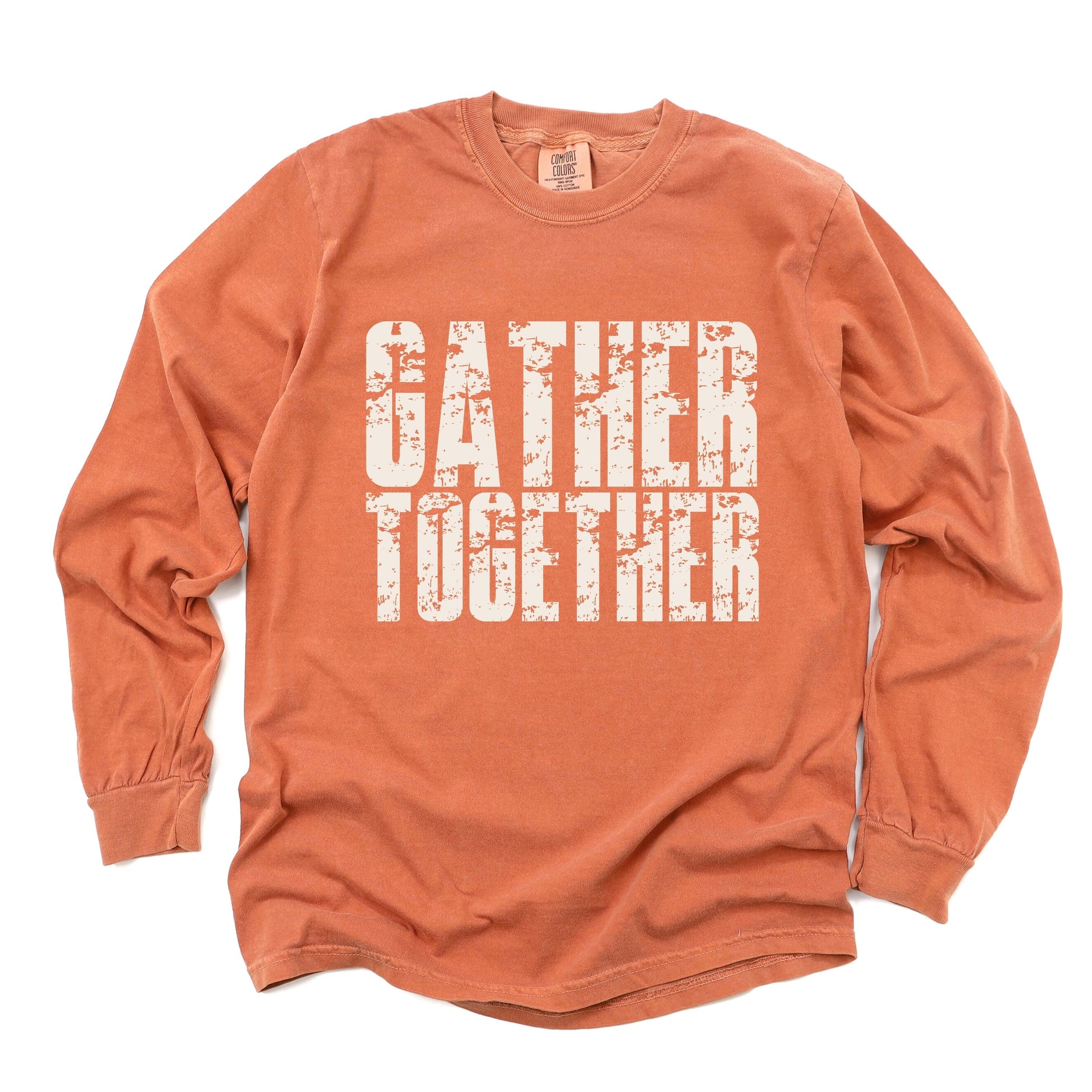 Gather Together Block Distressed - Women's Garment Dyed Long Sleeve Graphic T-Shirt