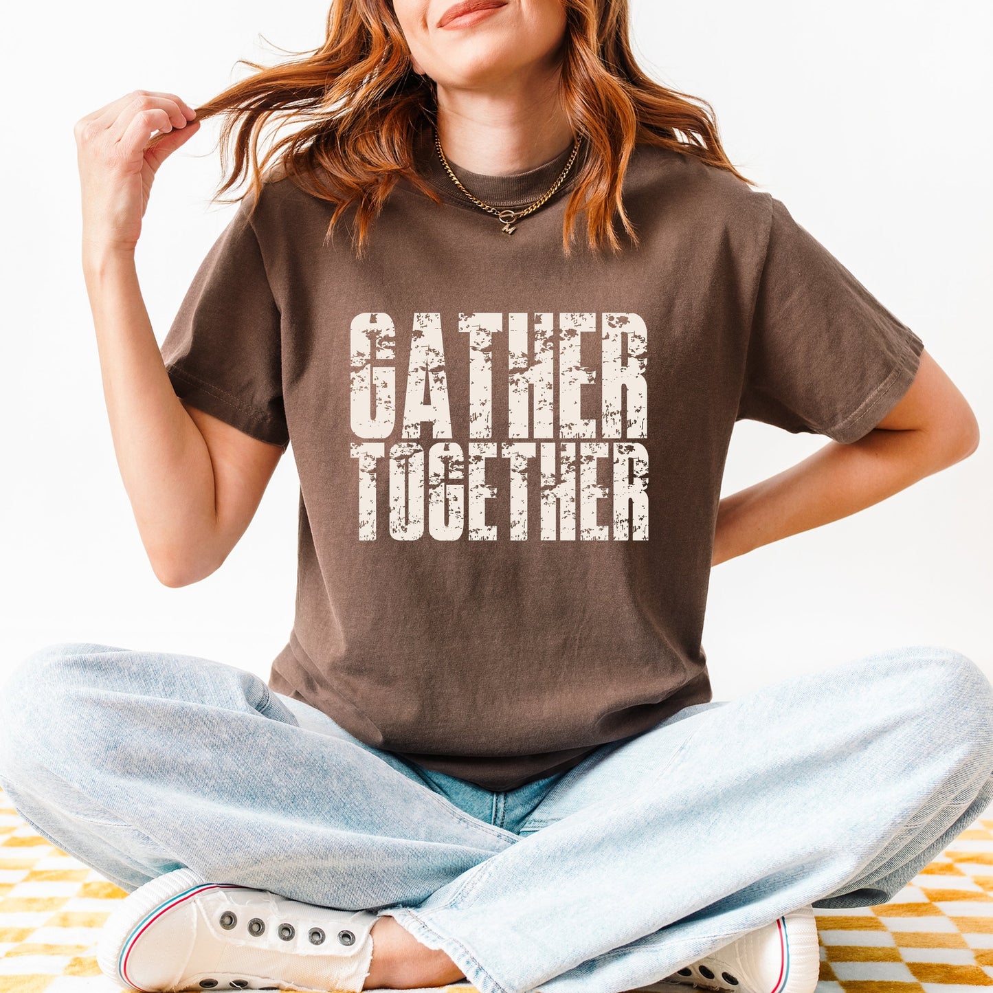 Gather Together Block Distressed - Women's Garment Dyed Graphic T-Shirt