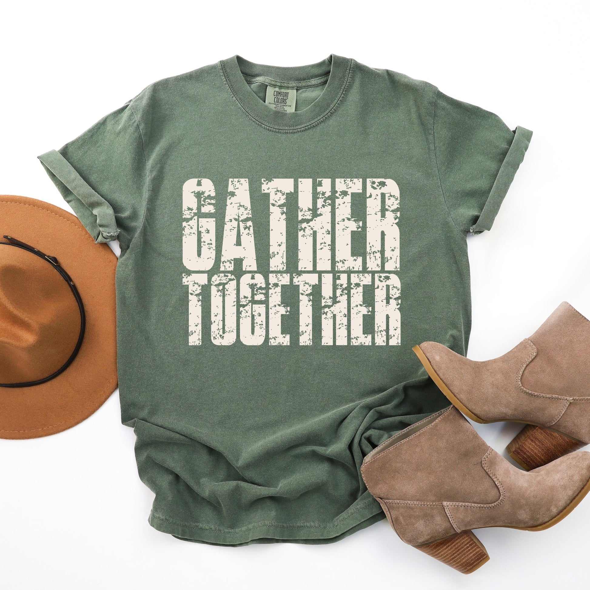 Gather Together Block Distressed - Women's Garment Dyed Graphic T-Shirt