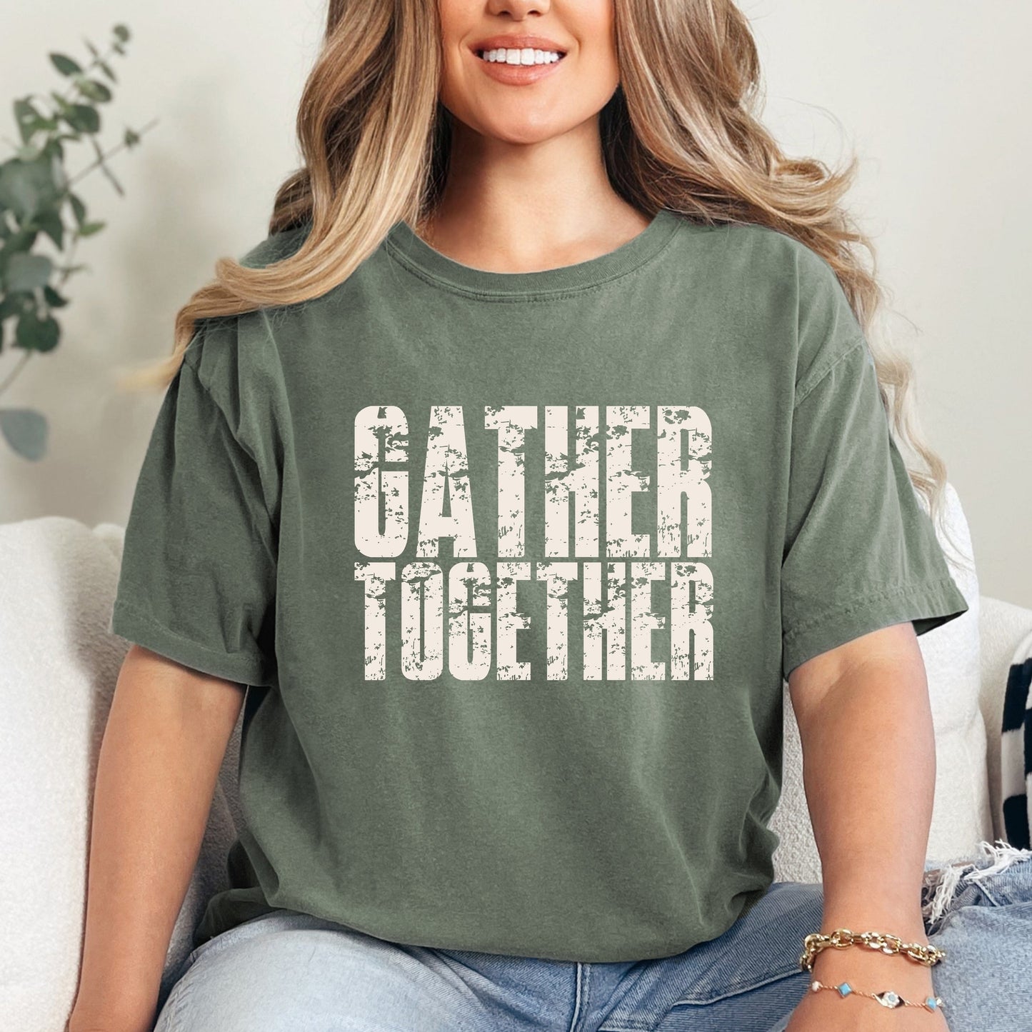 Gather Together Block Distressed - Women's Garment Dyed Graphic T-Shirt
