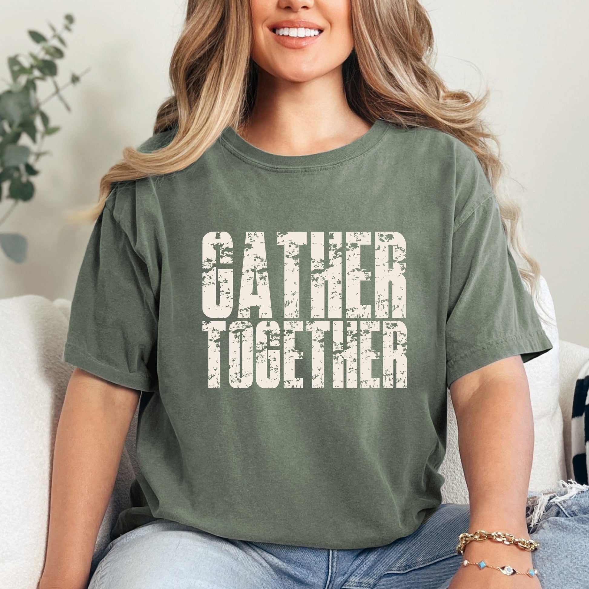 Gather Together Block Distressed - Women's Garment Dyed Graphic T-Shirt