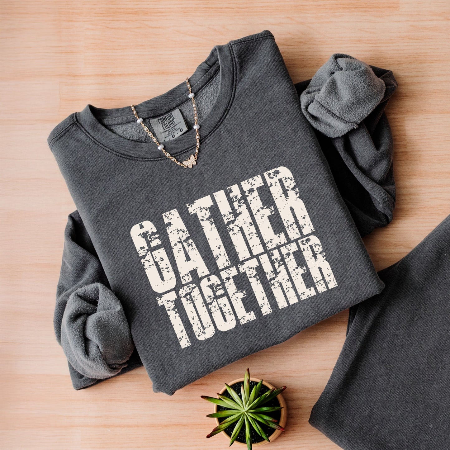Gather Together Block Distressed - Women's Lightweight Garment Dyed Sweatshirt