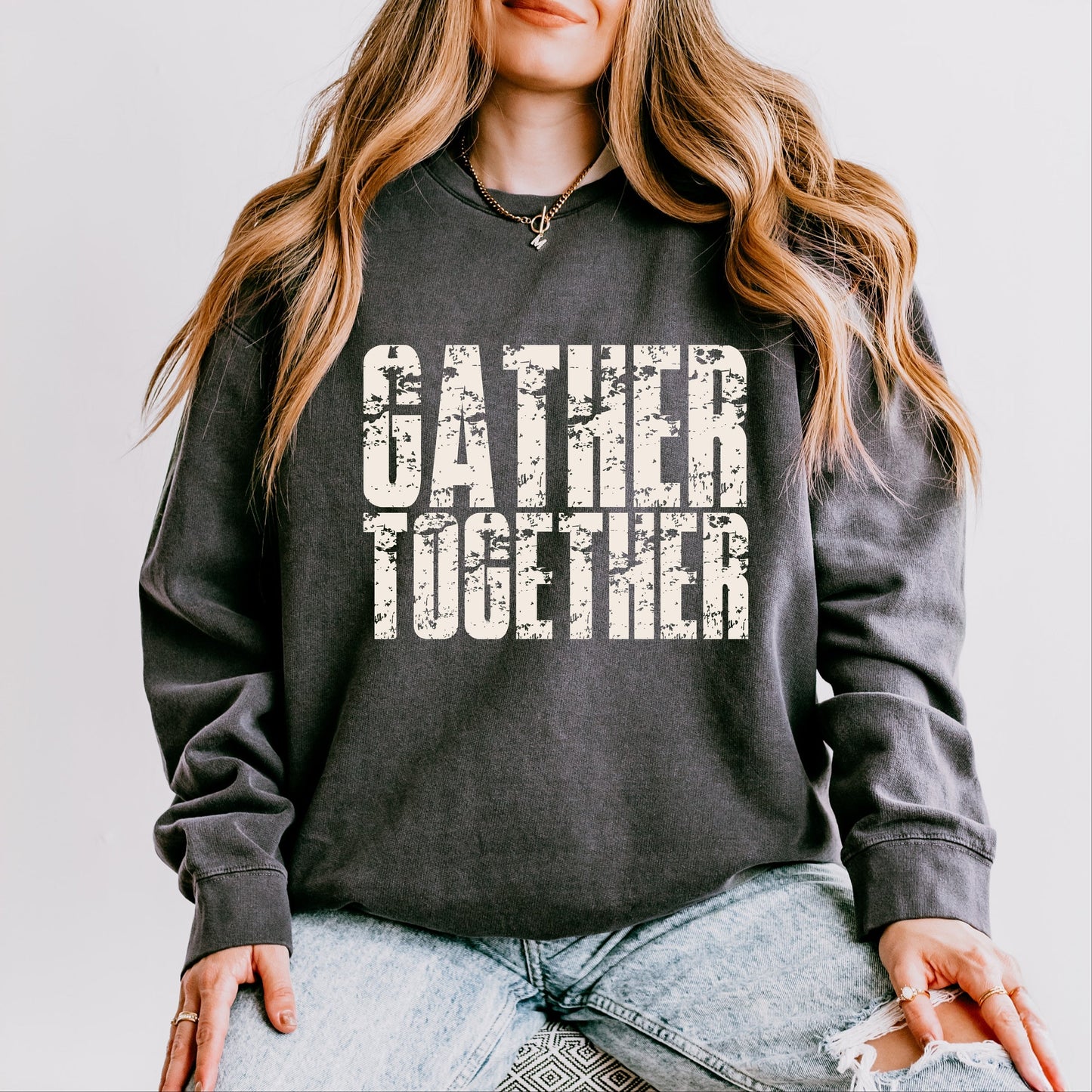 Gather Together Block Distressed - Women's Lightweight Garment Dyed Sweatshirt